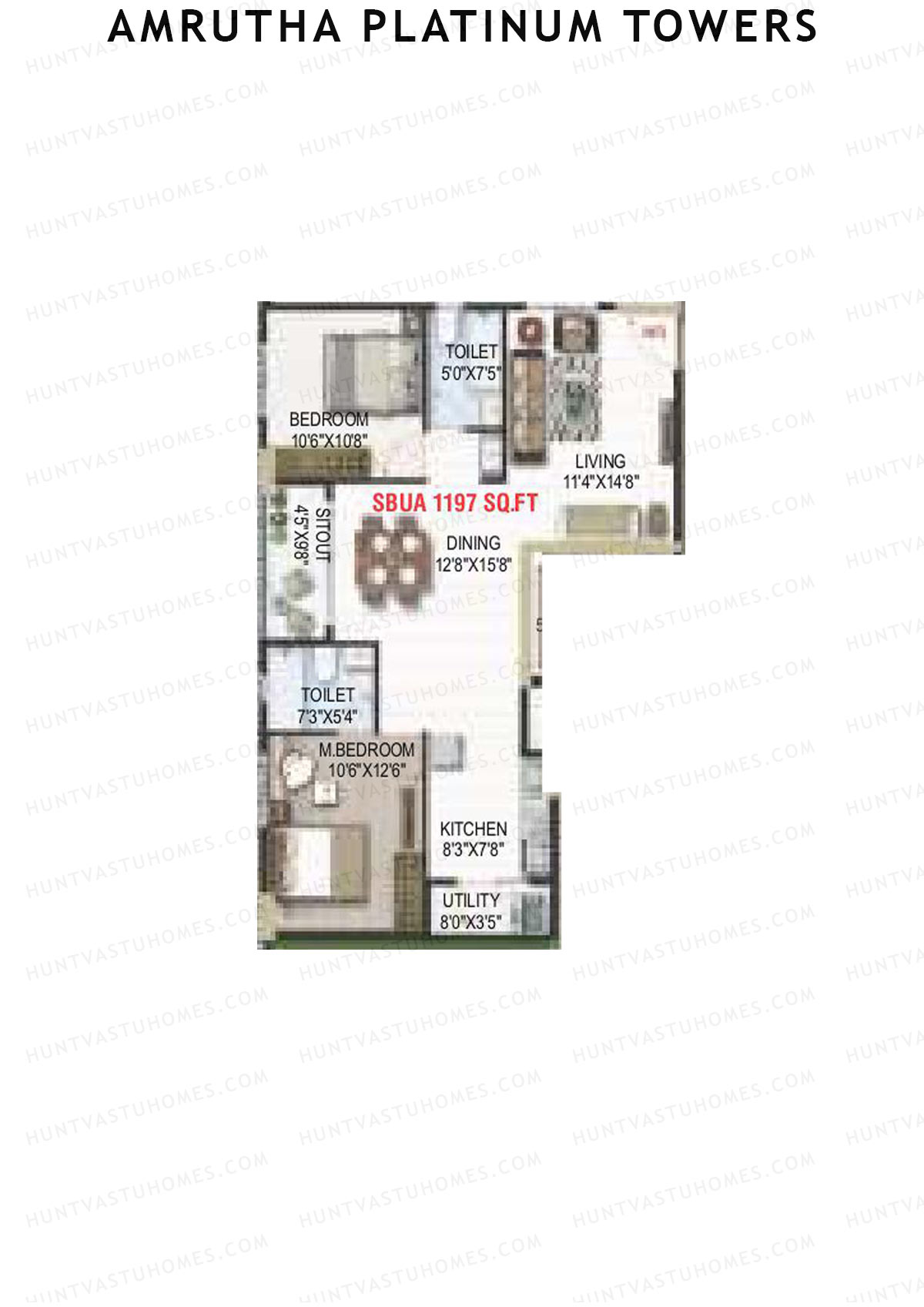 Amrutha Platinum Towers, Block A, Unit 20, 2BHK, Super Area 1197   sq ft 