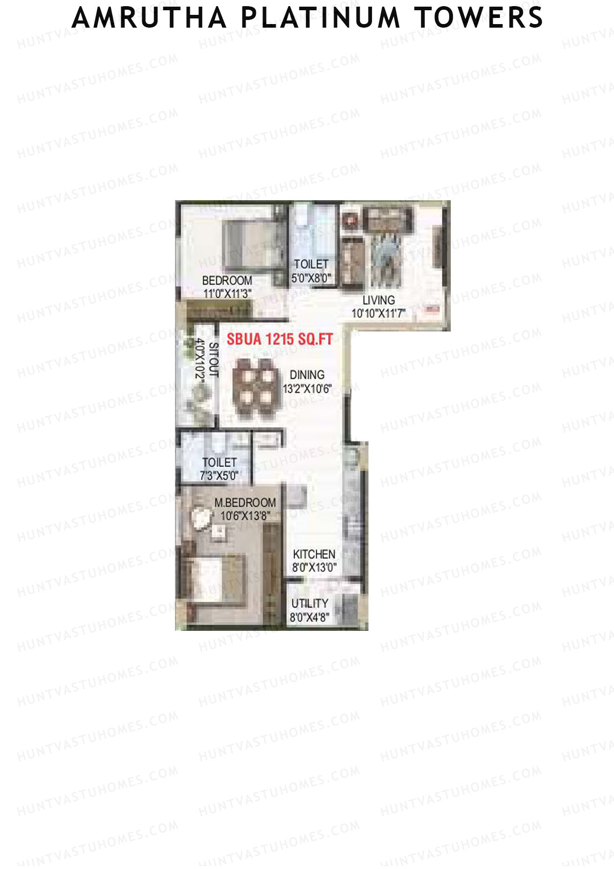 Amrutha Platinum Towers, Block A, Unit 23, 2BHK, Super Area 1215   sq ft 