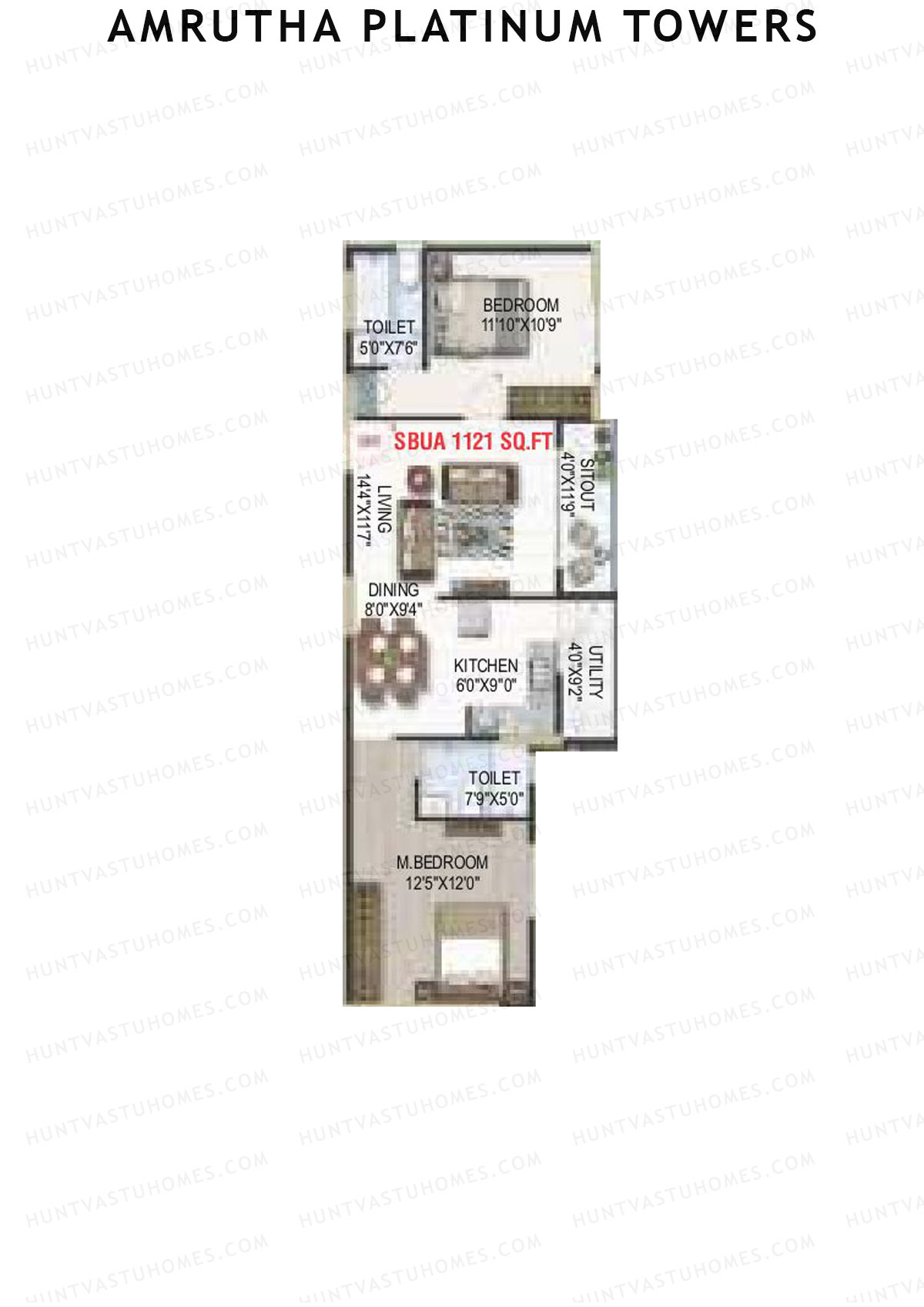 Amrutha Platinum Towers, Block A, Unit 4, 2BHK, Super Area 1121   sq ft 