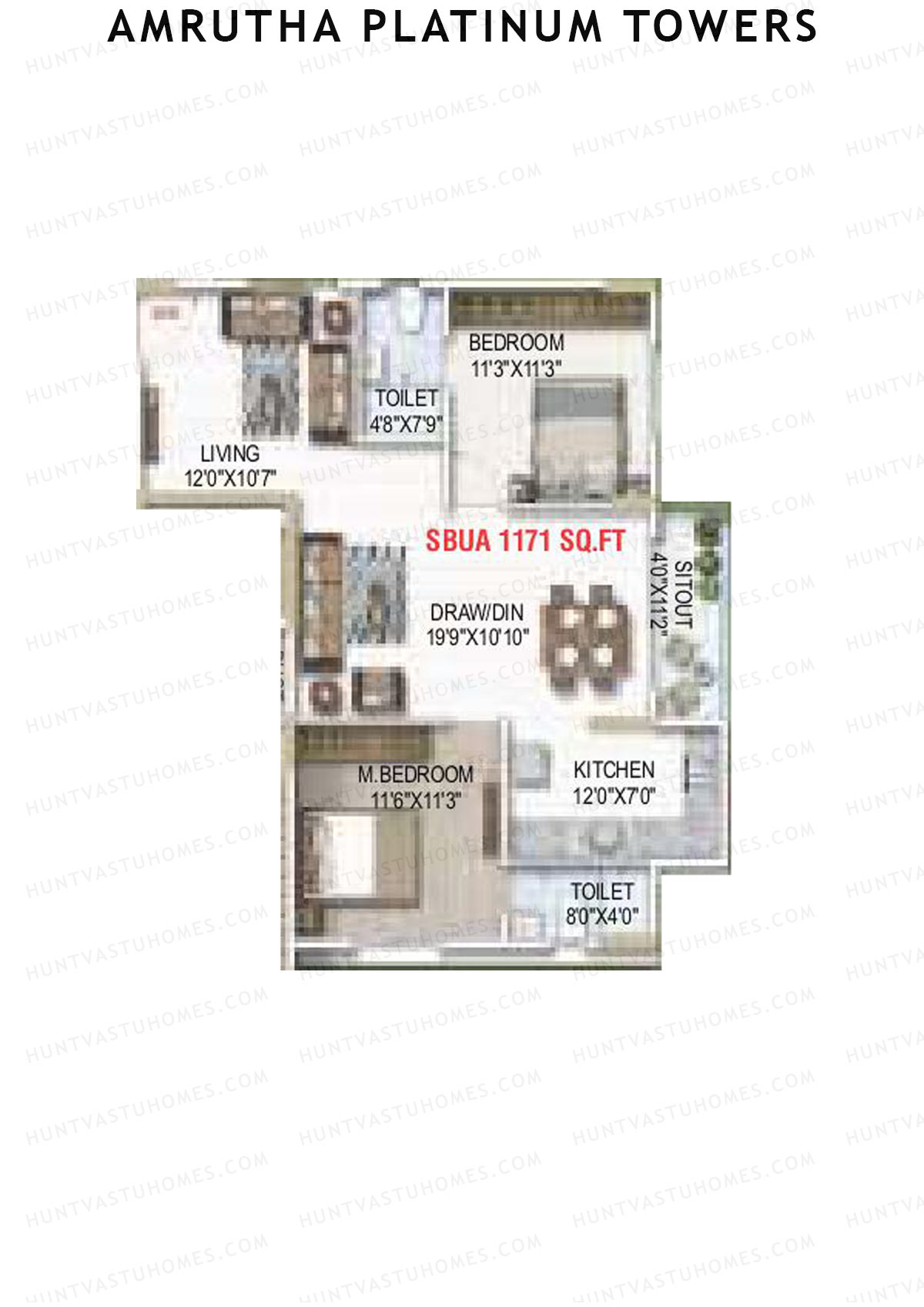 Amrutha Platinum Towers, Block B, Unit 31, 2BHK, Super Area 1171   sq ft 
