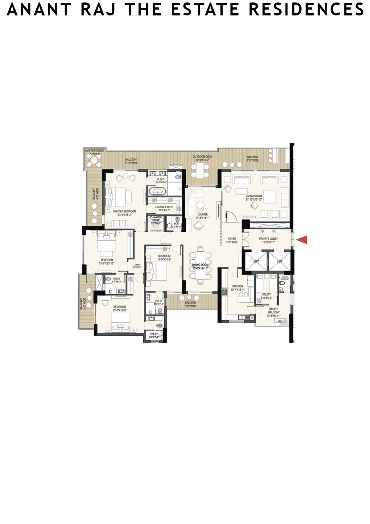 Anant Raj The Estate Residences Tower 1 Unit A (Type A) Floor Plan