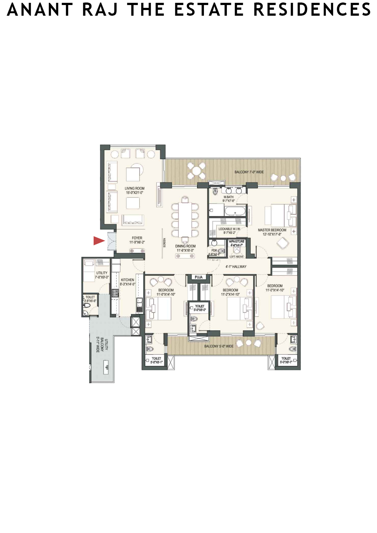 Anant Raj The Estate Residences Tower 2 Unit A (Type C) Floor Plan