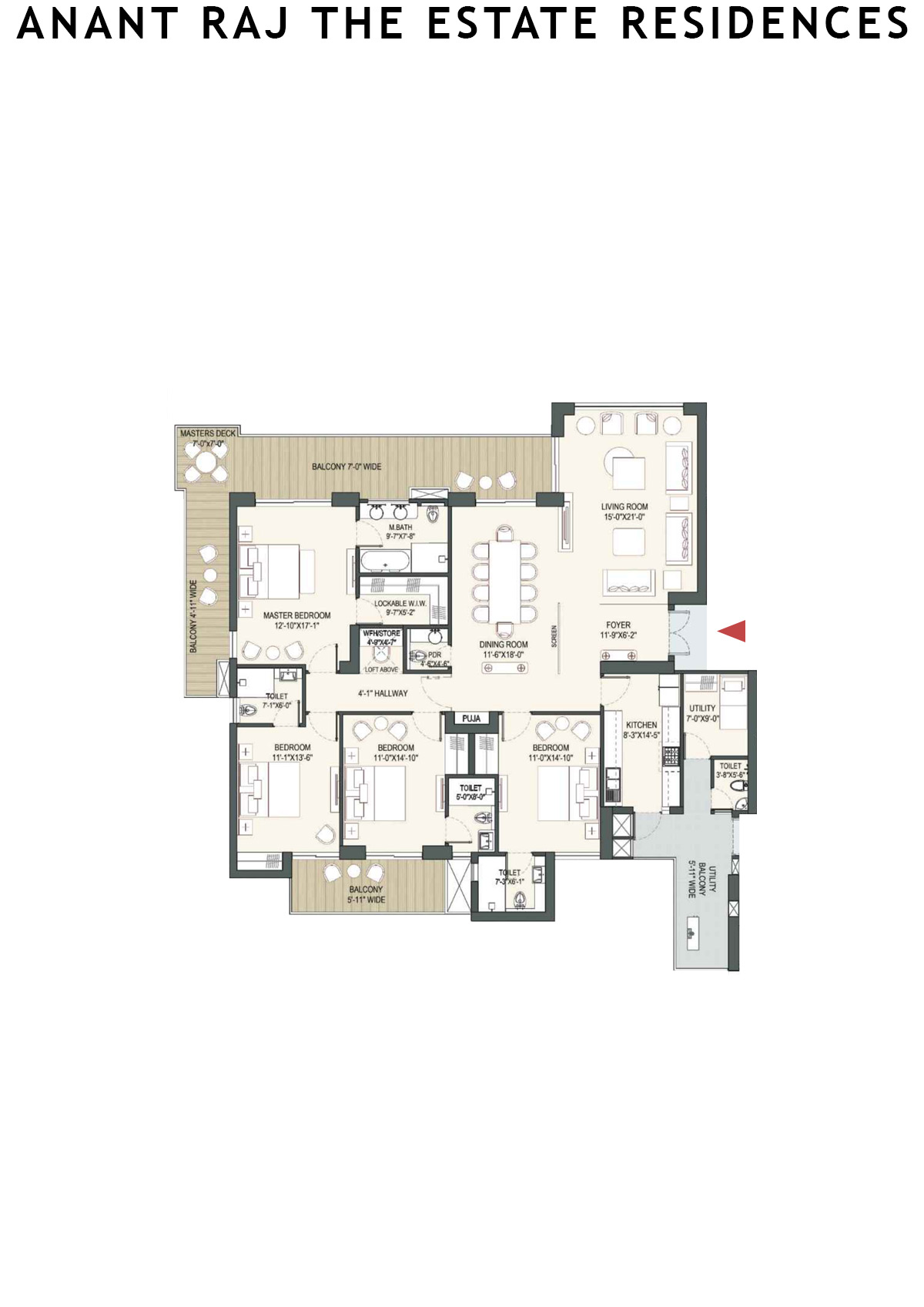Anant Raj The Estate Residences Tower 2 Unit B (Type B) Floor Plan