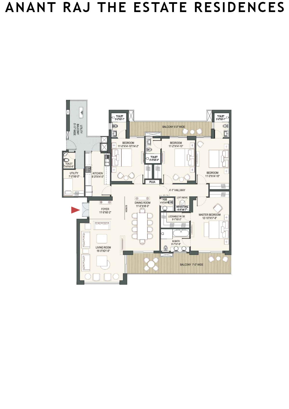 Anant Raj The Estate Residences Tower 3 Unit A (Type C) Floor Plan