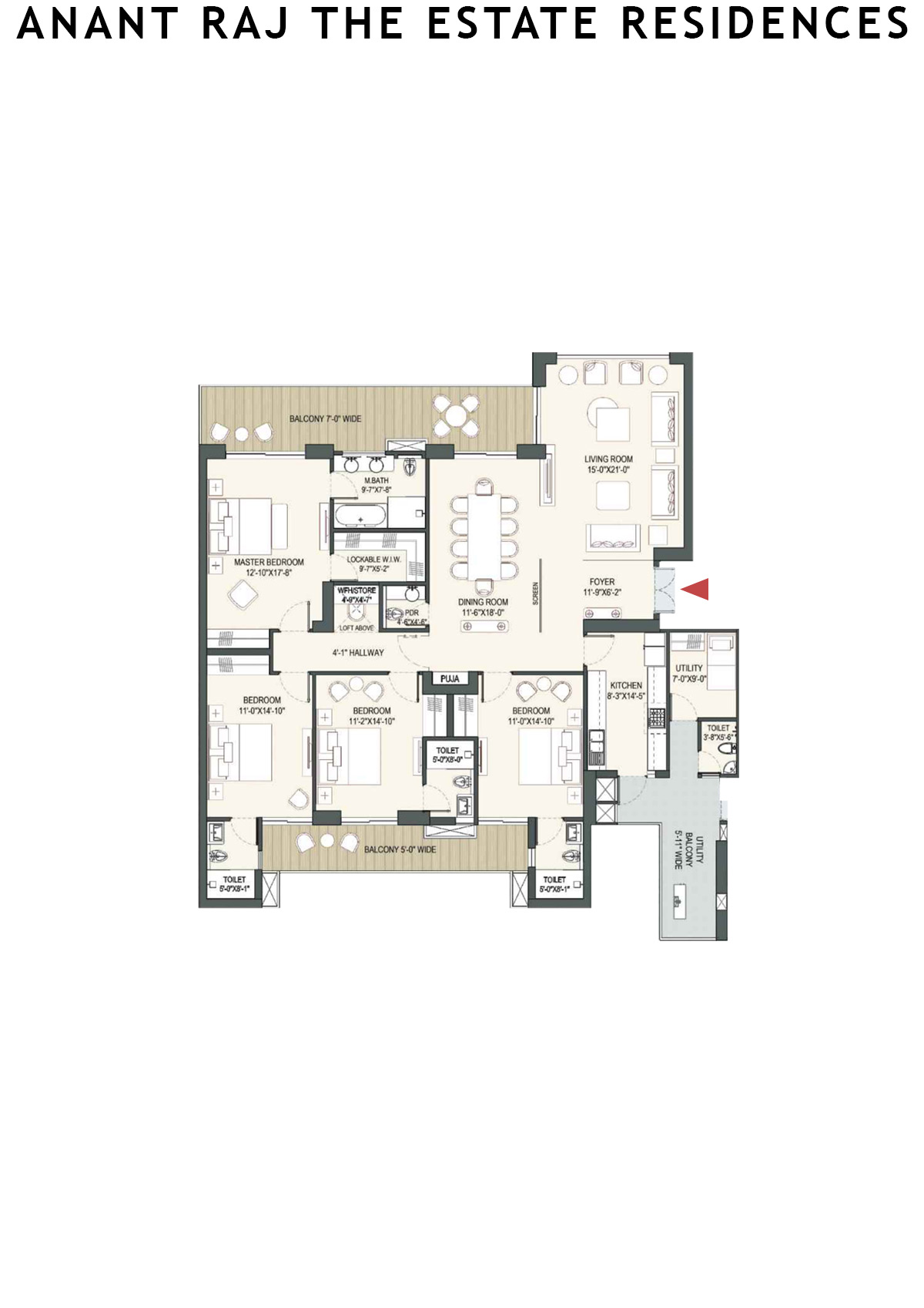 Anant Raj The Estate Residences Tower 4 Unit B (Type B) Floor Plan