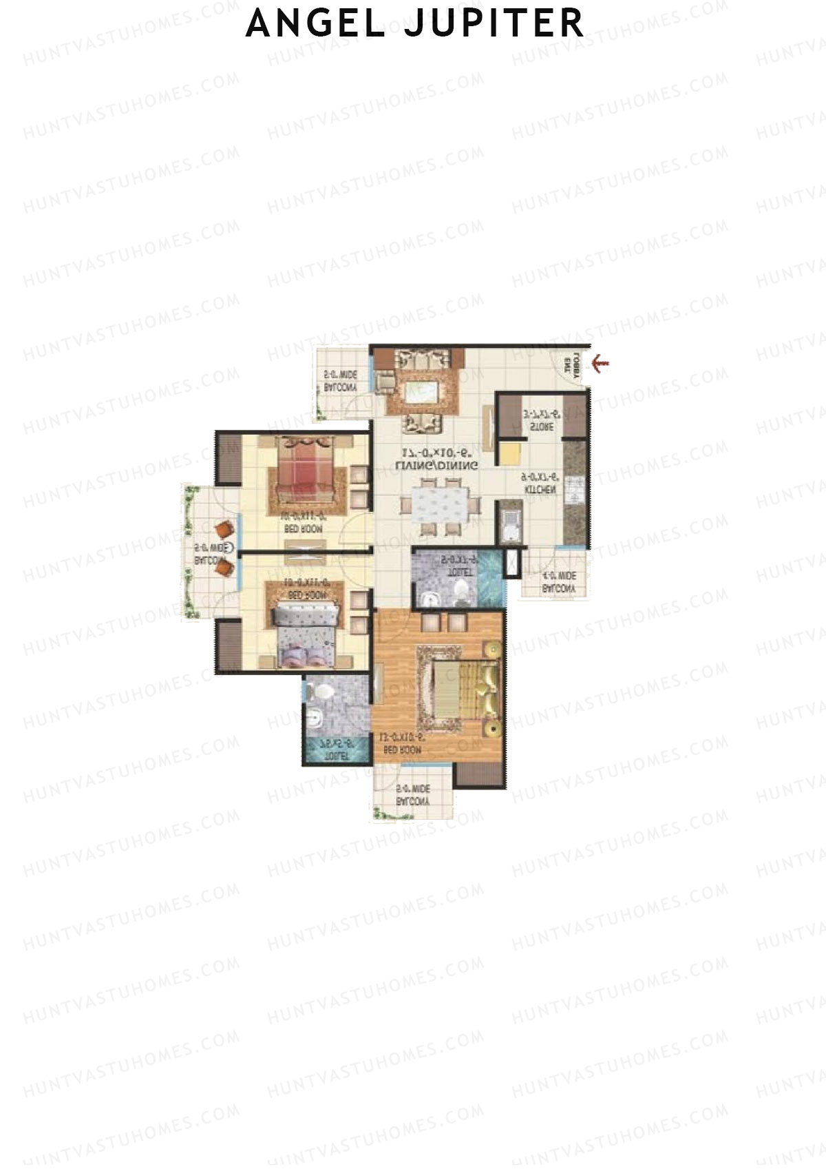 Angel Jupiter, Tower A, Unit 2 (Type A), 3BHK, Super Area 1575   sq ft 