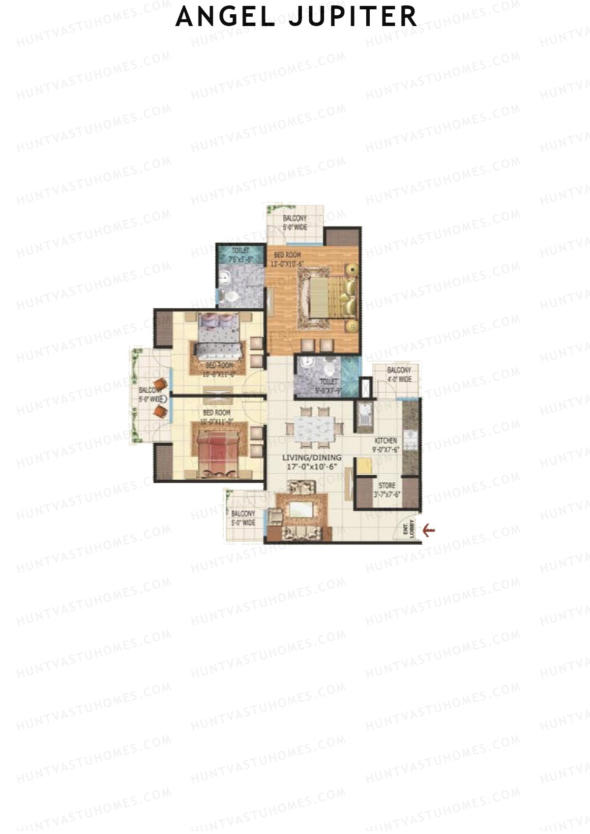 Angel Jupiter, Tower A, Unit 3 (Type A), 3BHK, Super Area 1575   sq ft 