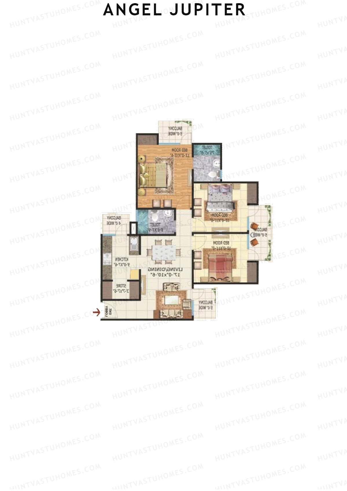 Angel Jupiter, Tower A, Unit 6 (Type A), 3BHK, Super Area 1575   sq ft 