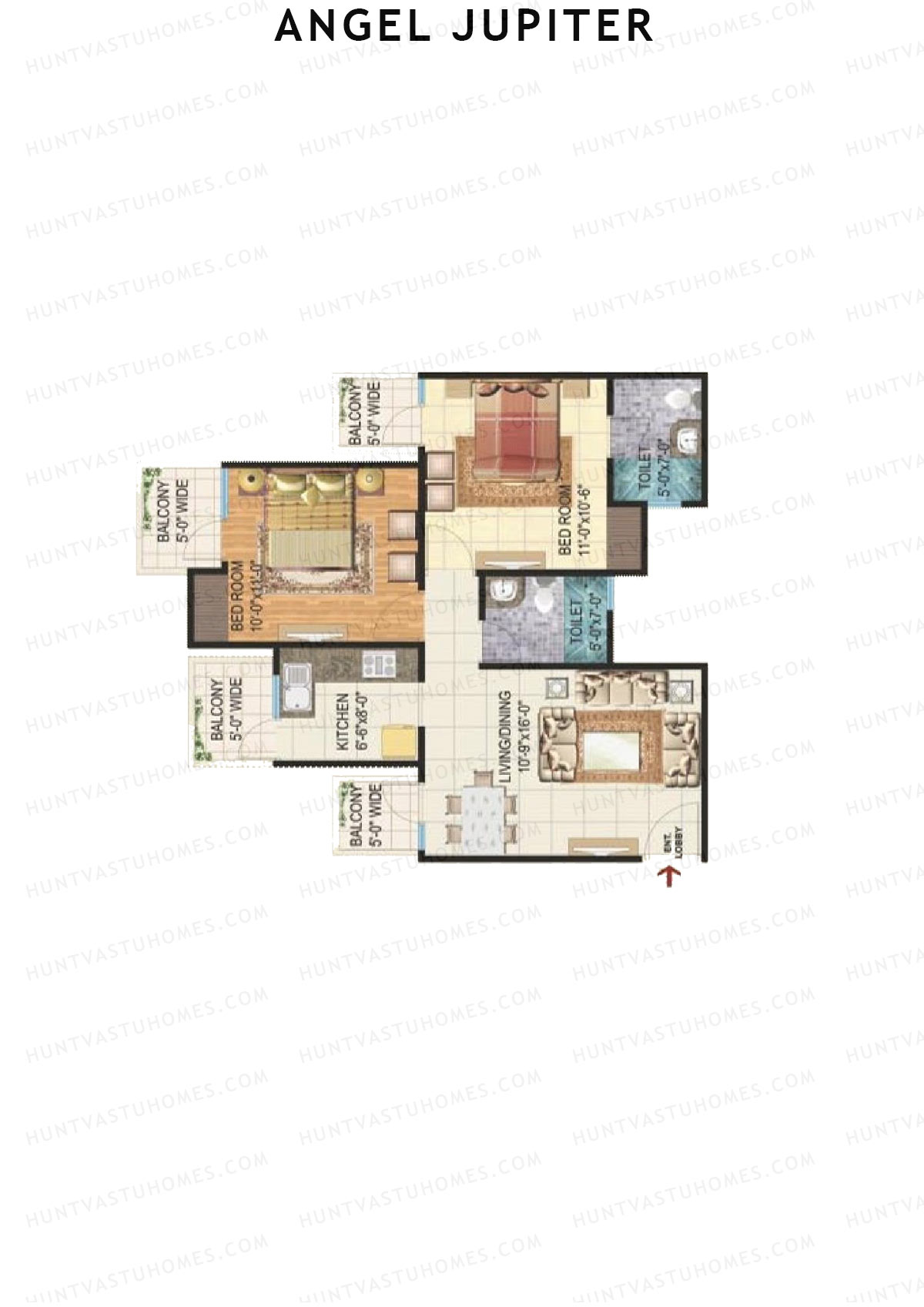 Angel Jupiter, Tower B, Unit 1 (Type A), 2BHK, Super Area 1150   sq ft 