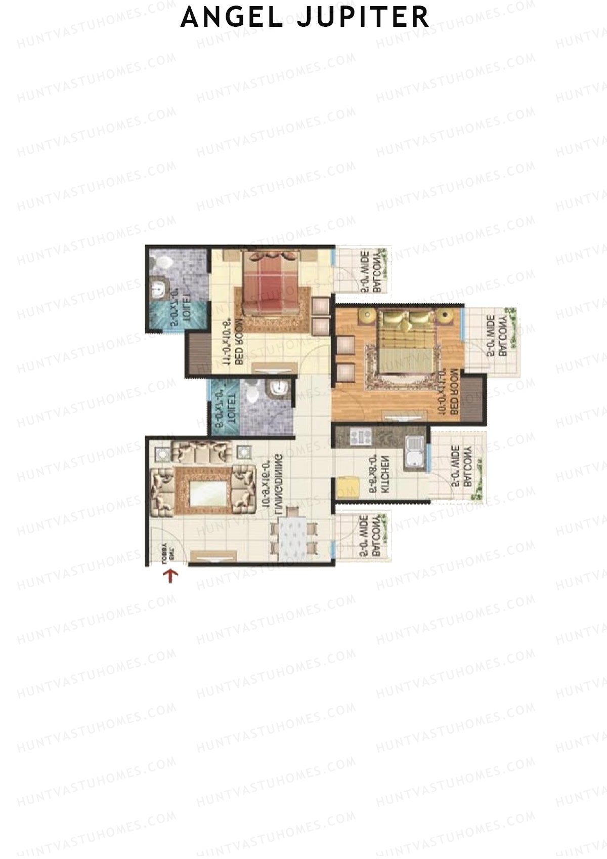 Angel Jupiter, Tower B, Unit 2 (Type A), 2BHK, Super Area 1150   sq ft 