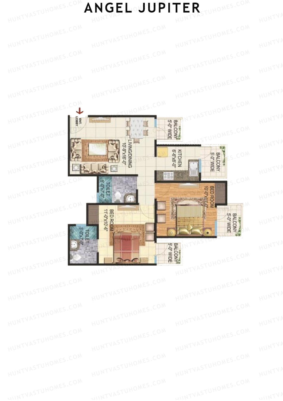 Angel Jupiter, Tower B, Unit 4 (Type A), 2BHK, Super Area 1150   sq ft 