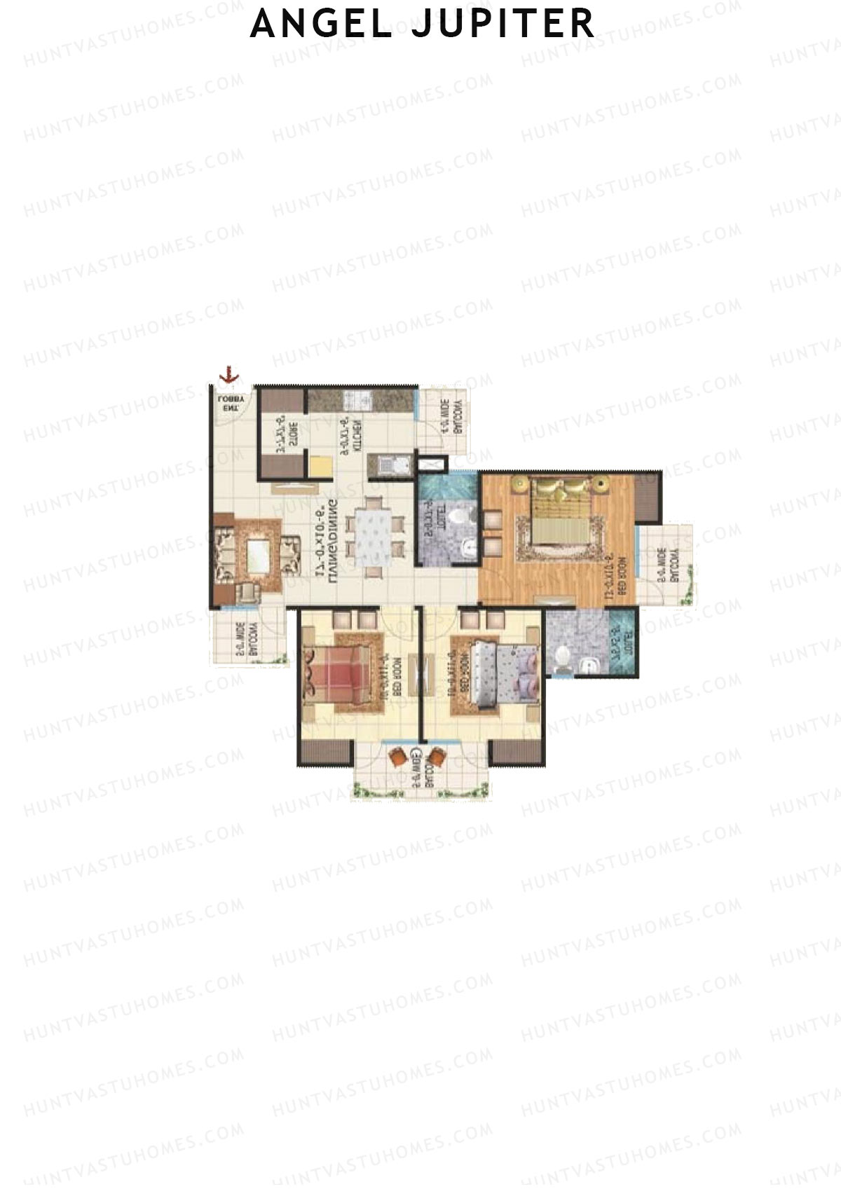 Angel Jupiter, Tower C, Unit 1 (Type A), 3BHK, Super Area 1575   sq ft 