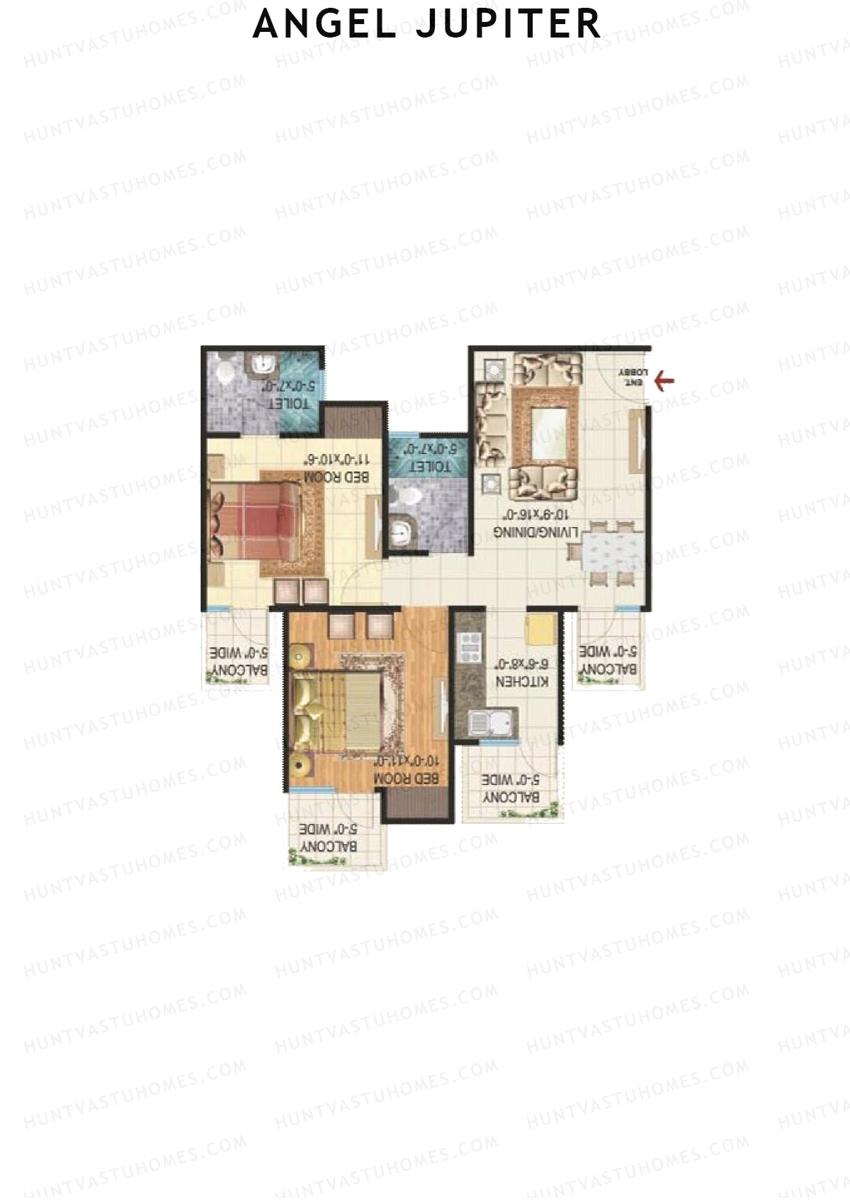 Angel Jupiter, Tower C, Unit 2 (Type A), 2BHK, Super Area 1150   sq ft 