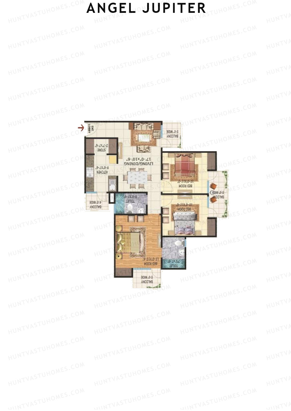 Angel Jupiter, Tower C, Unit 6 (Type A), 3BHK, Super Area 1575   sq ft 