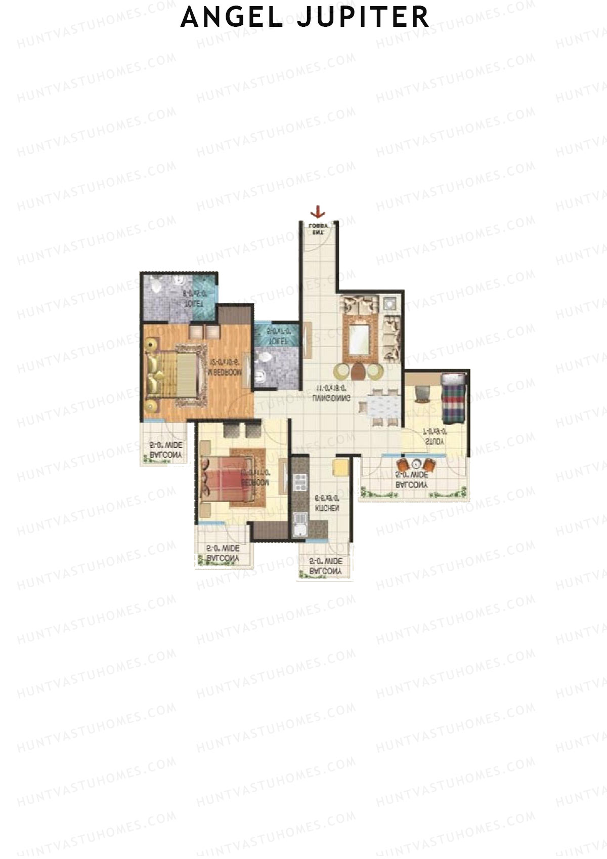 Angel Jupiter, Tower D, Unit 1, 2BHK, Super Area 1285   sq ft 