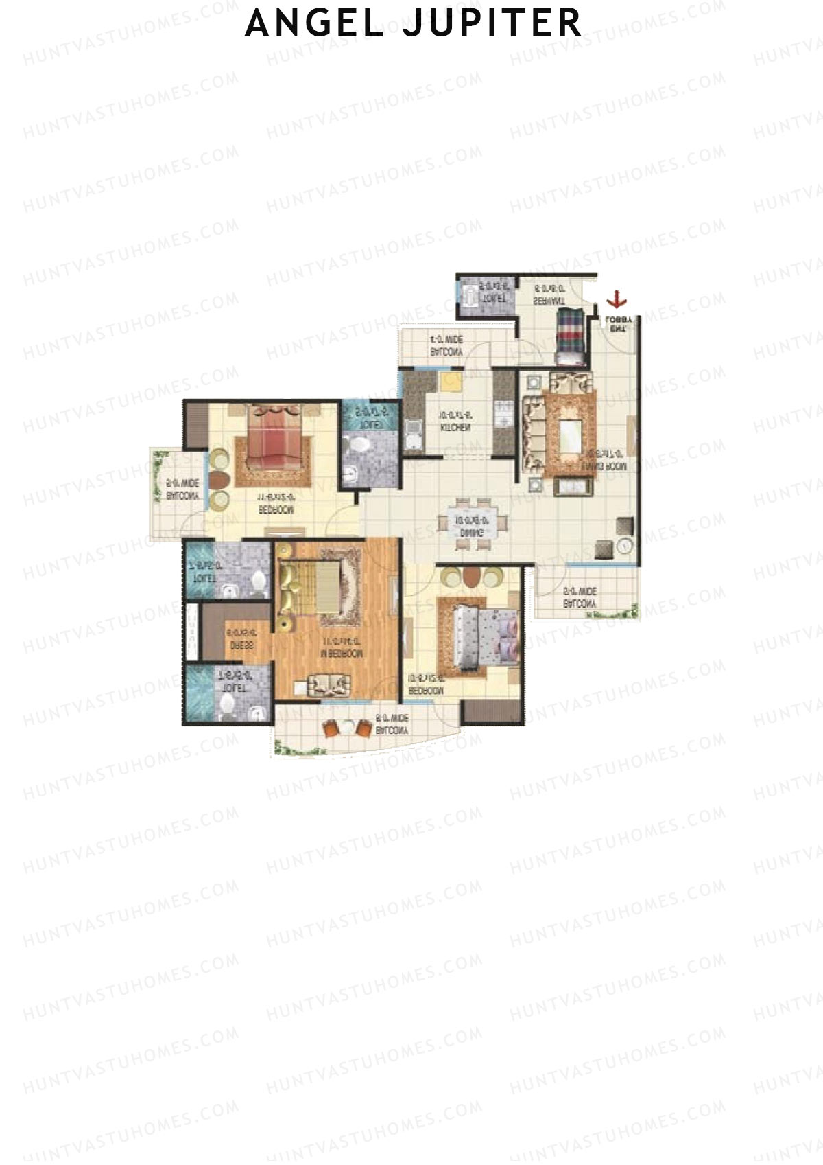 Angel Jupiter, Tower D, Unit 2, 3BHK, Super Area 1850   sq ft 