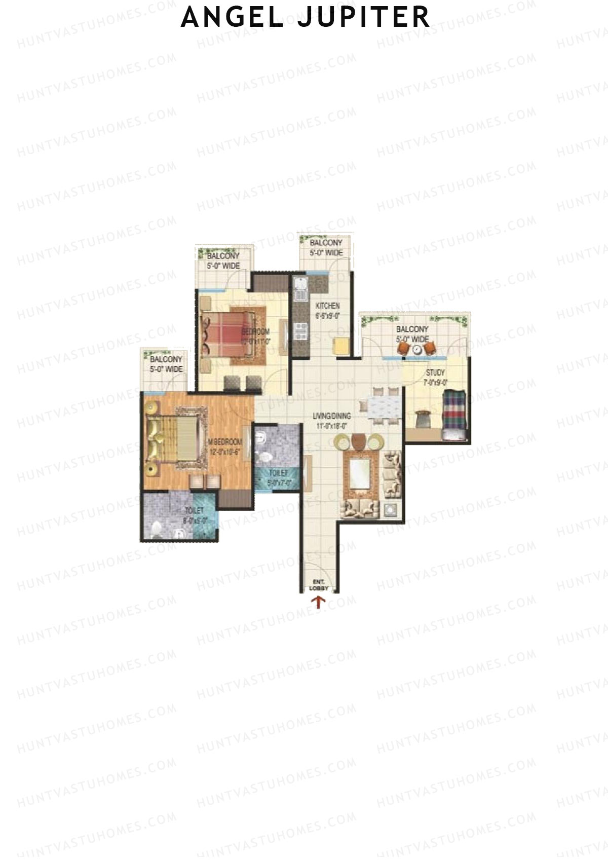 Angel Jupiter, Tower D, Unit 4, 2BHK, Super Area 1285   sq ft 