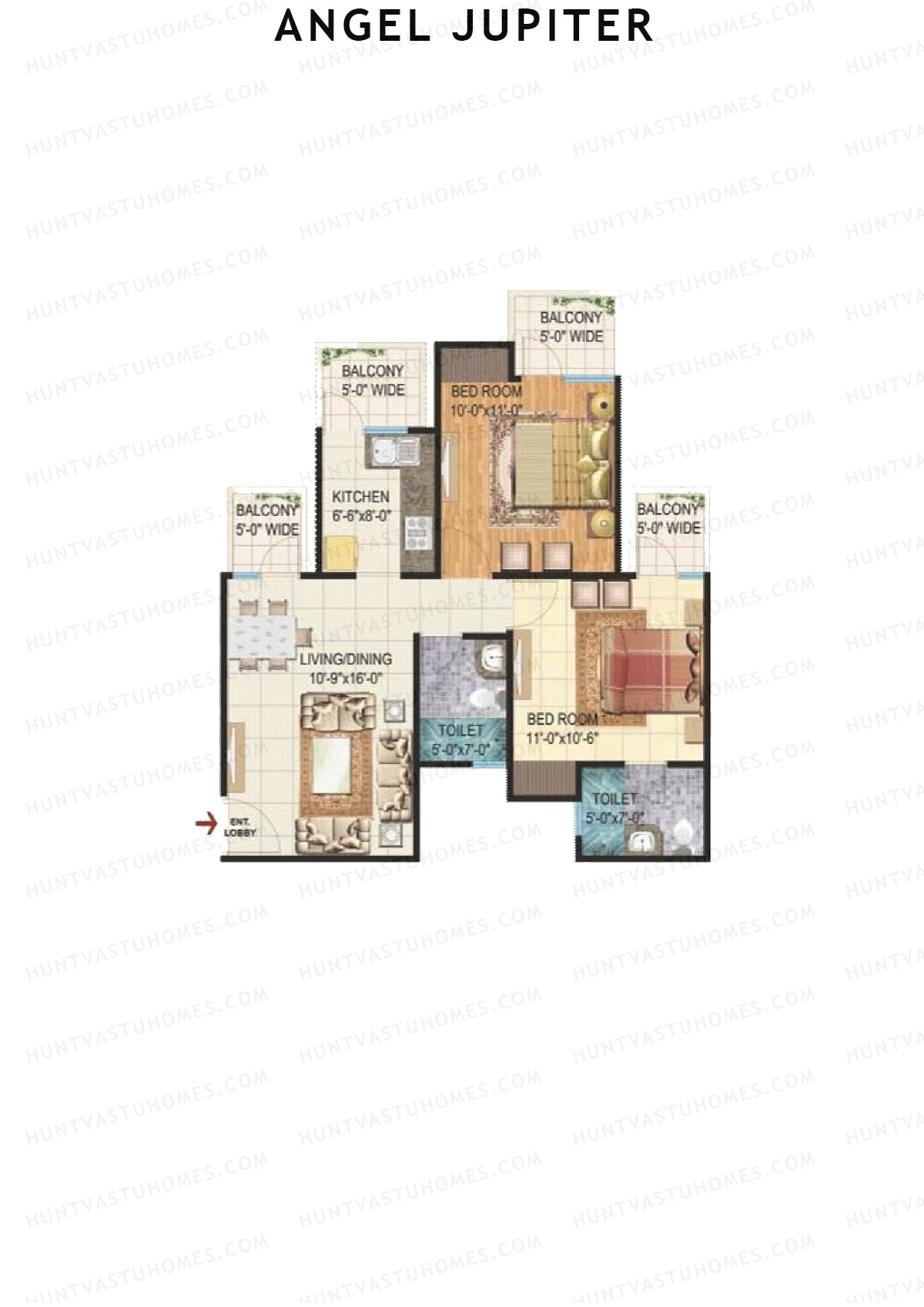 Angel Jupiter, Tower D, Unit 6 (Type A), 2BHK, Super Area 1150   sq ft 