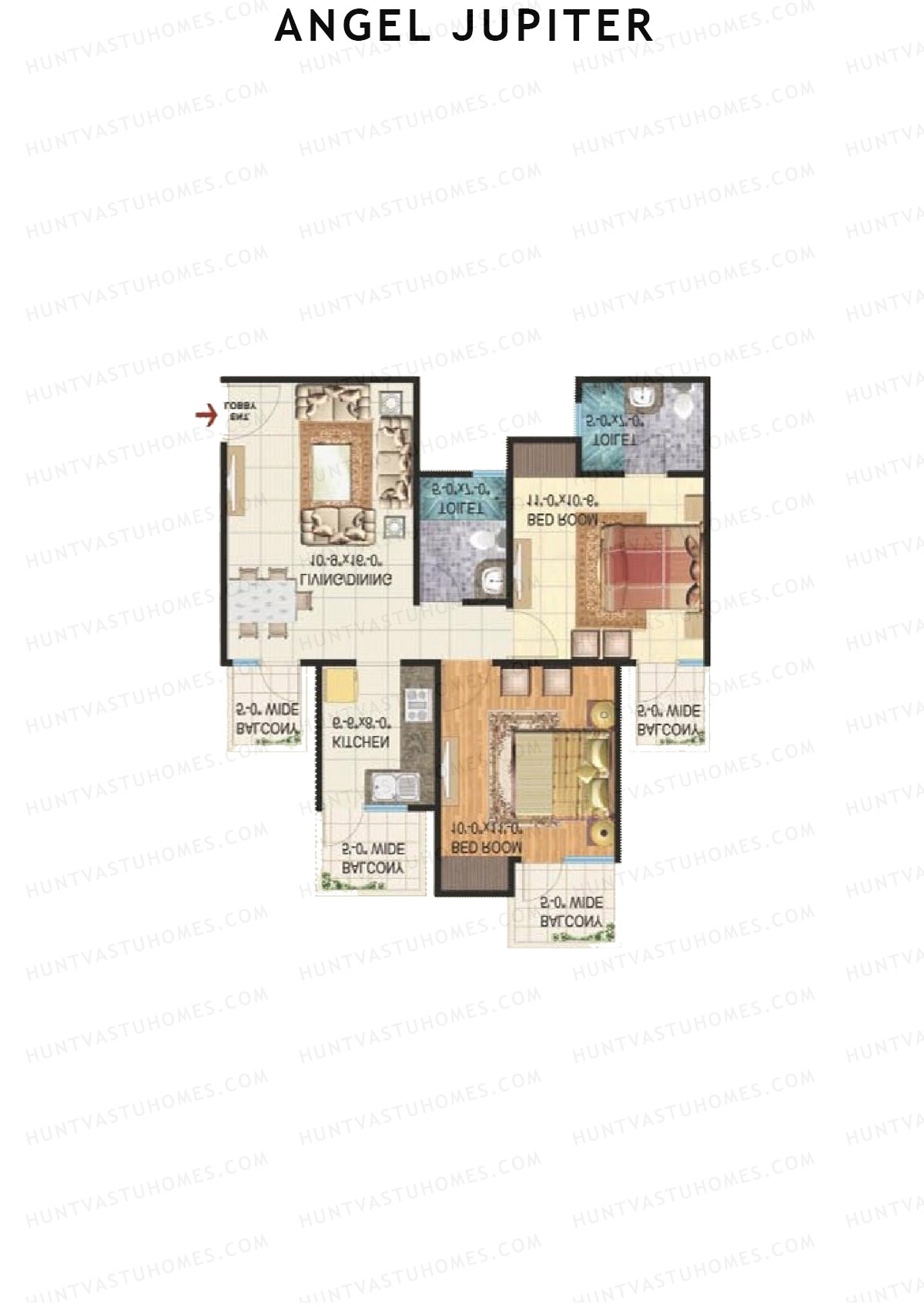Angel Jupiter, Tower D, Unit 7 (Type A), 2BHK, Super Area 1150   sq ft 