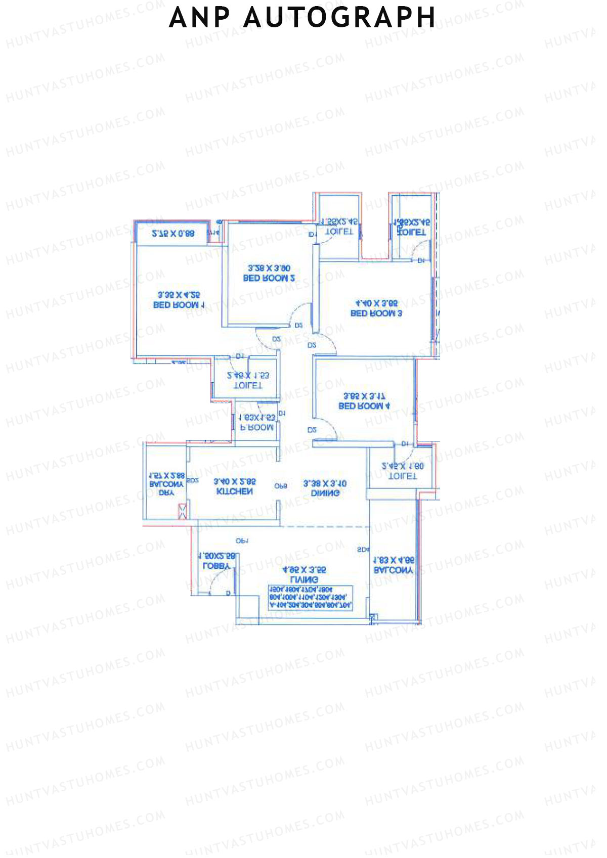ANP Autograph, Tower A, Unit 1, 4BHK, Carpet Area 1550   sq ft 