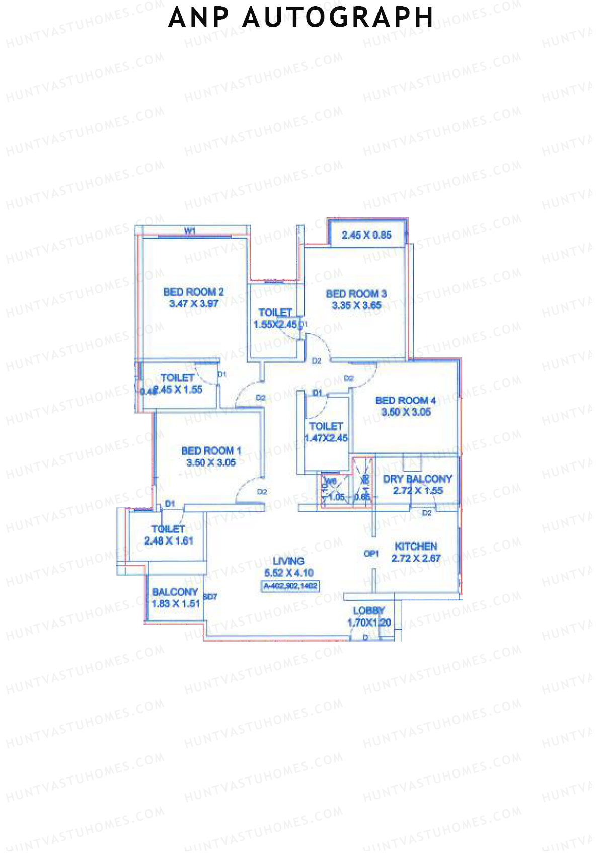 ANP Autograph, Tower A, Unit 2, 4BHK, Carpet Area 1004   sq ft 