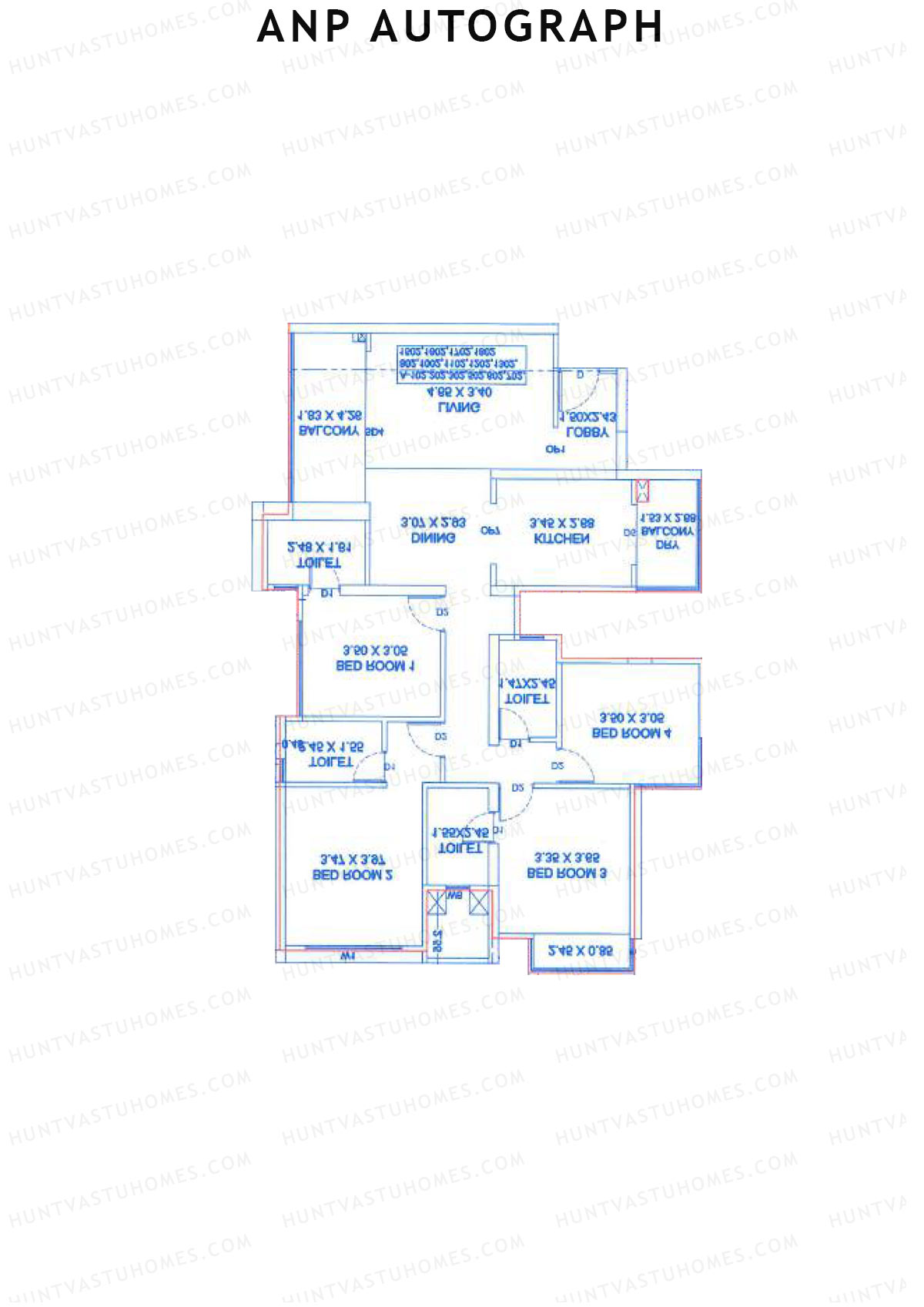 ANP Autograph, Tower A, Unit 3, 4BHK, Carpet Area 1102   sq ft 