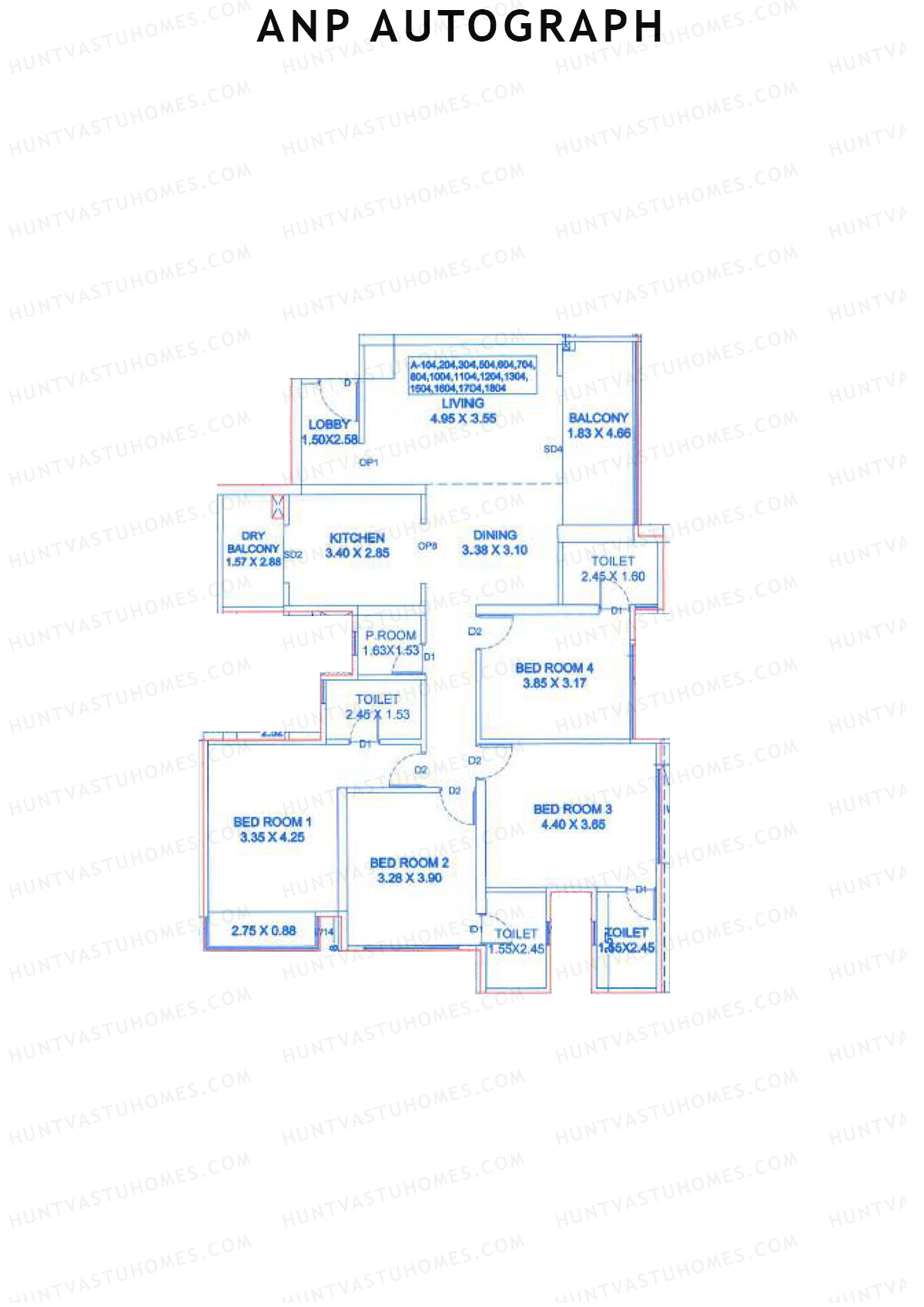 ANP Autograph, Tower A, Unit 4, 4BHK, Carpet Area 1550   sq ft 