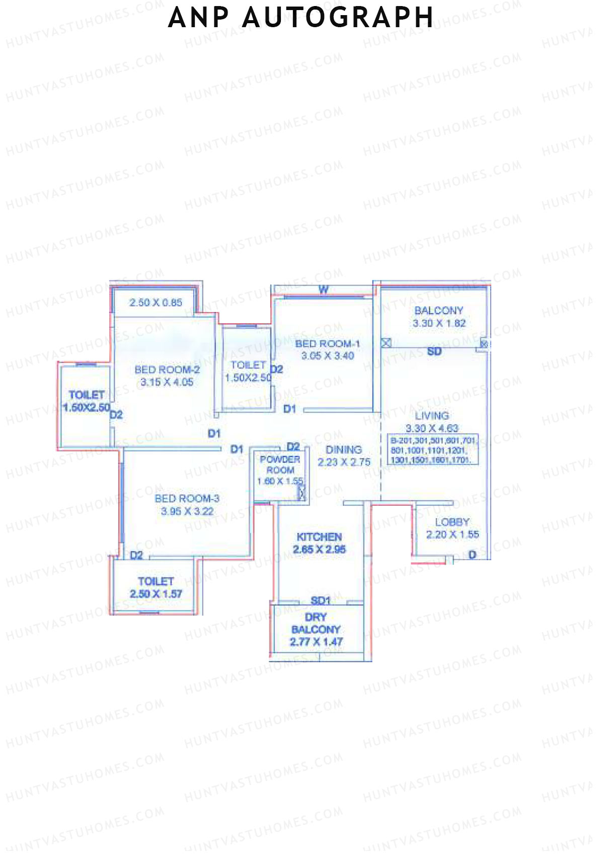 ANP Autograph, Tower B, Unit 1, 3BHK, Carpet Area 996   sq ft 