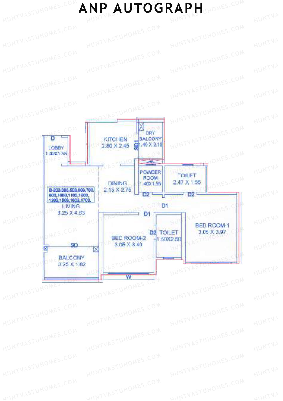 ANP Autograph, Tower B, Unit 3, 2BHK, Carpet Area 750   sq ft 