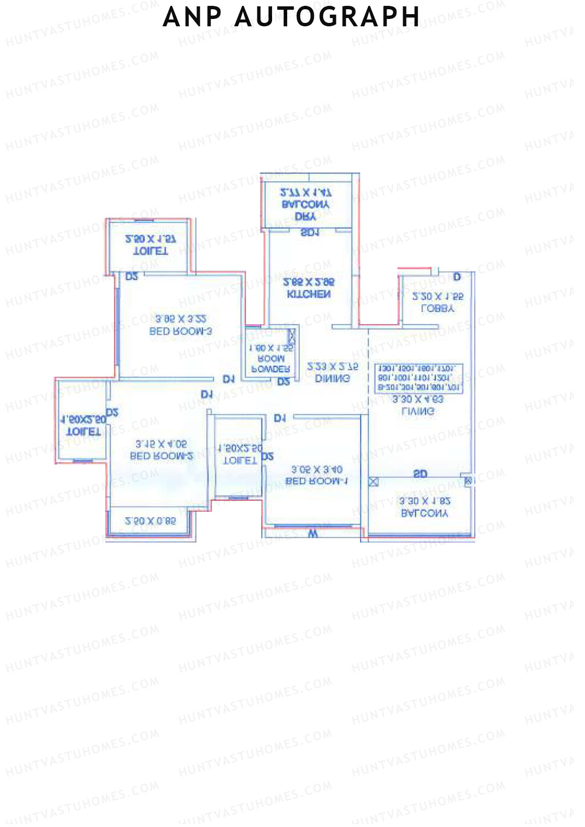 ANP Autograph, Tower B, Unit 4, 3BHK, Carpet Area 996   sq ft 