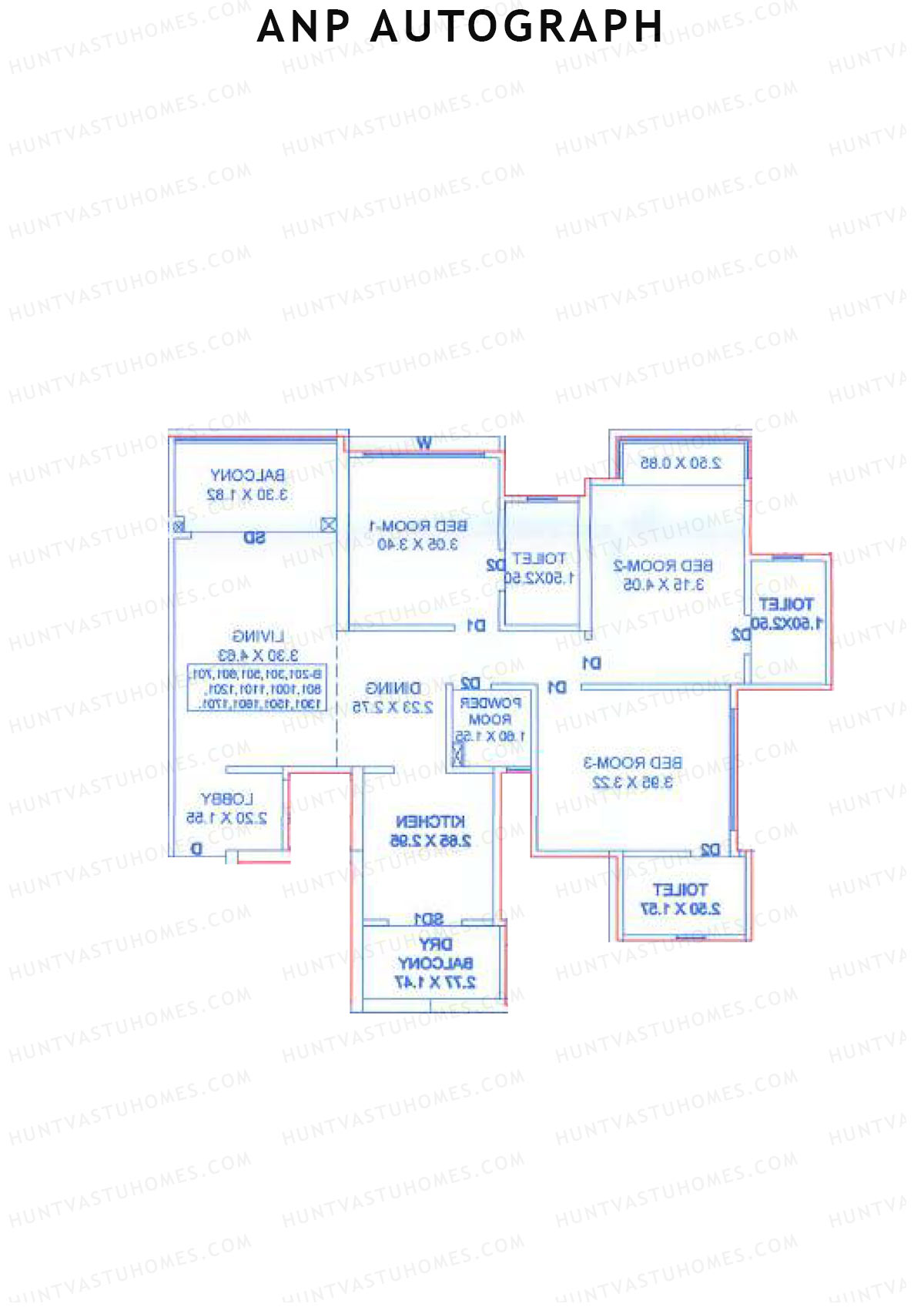 ANP Autograph, Tower C, Unit 1, 3BHK, Carpet Area 996   sq ft 