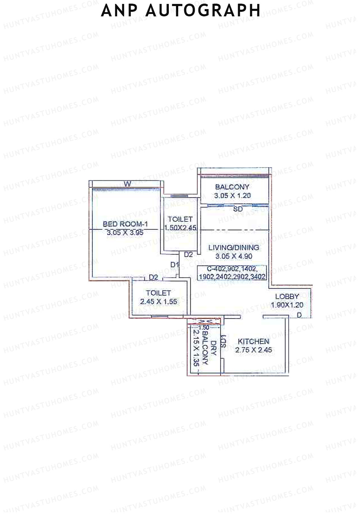 ANP Autograph, Tower C, Unit 2, 1BHK, Carpet Area 527   sq ft 