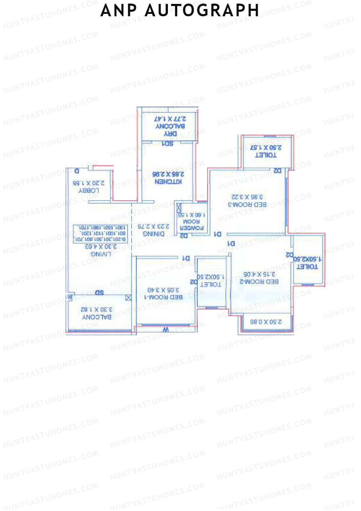 ANP Autograph, Tower C, Unit 4, 3BHK, Carpet Area 996   sq ft 