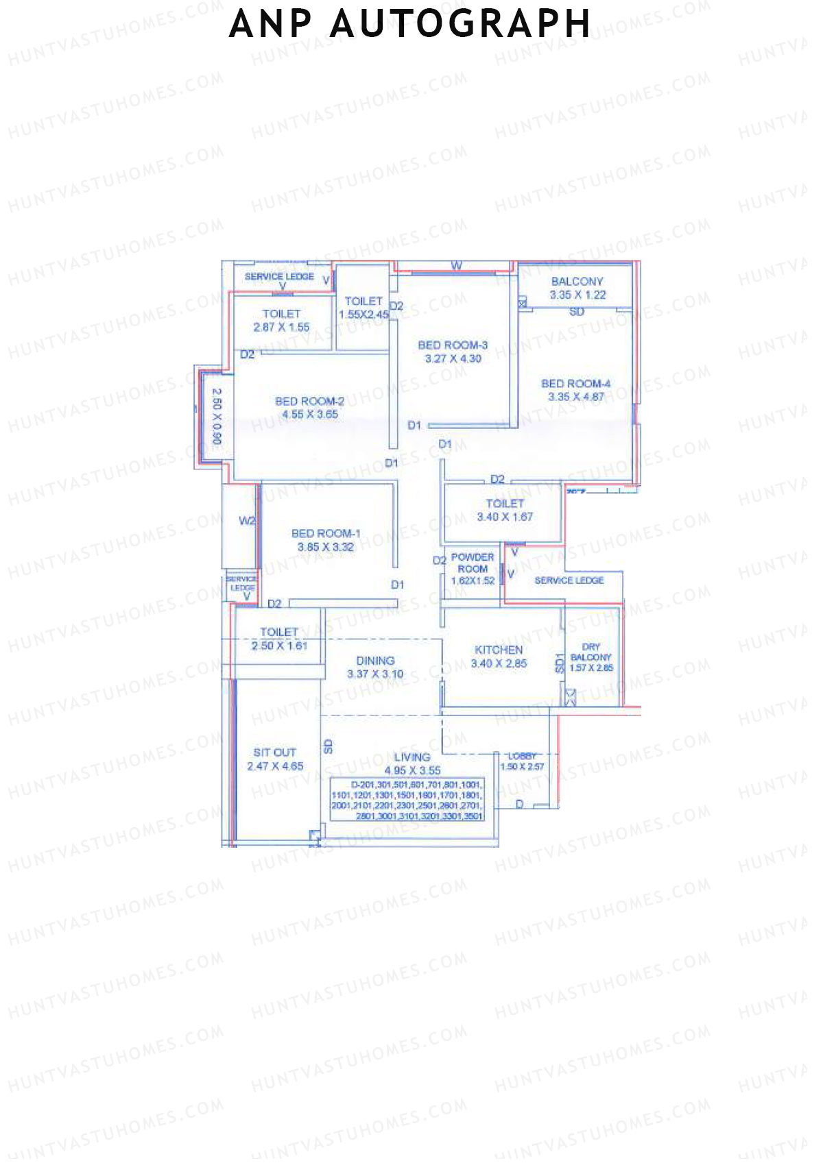 ANP Autograph, Tower D, Unit 1, 4BHK, Carpet Area 1550   sq ft 