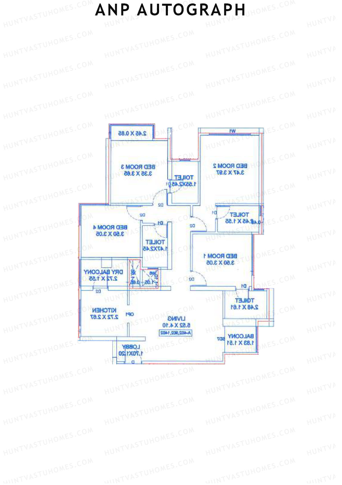 ANP Autograph, Tower D, Unit 2, 4BHK, Carpet Area 1004   sq ft 