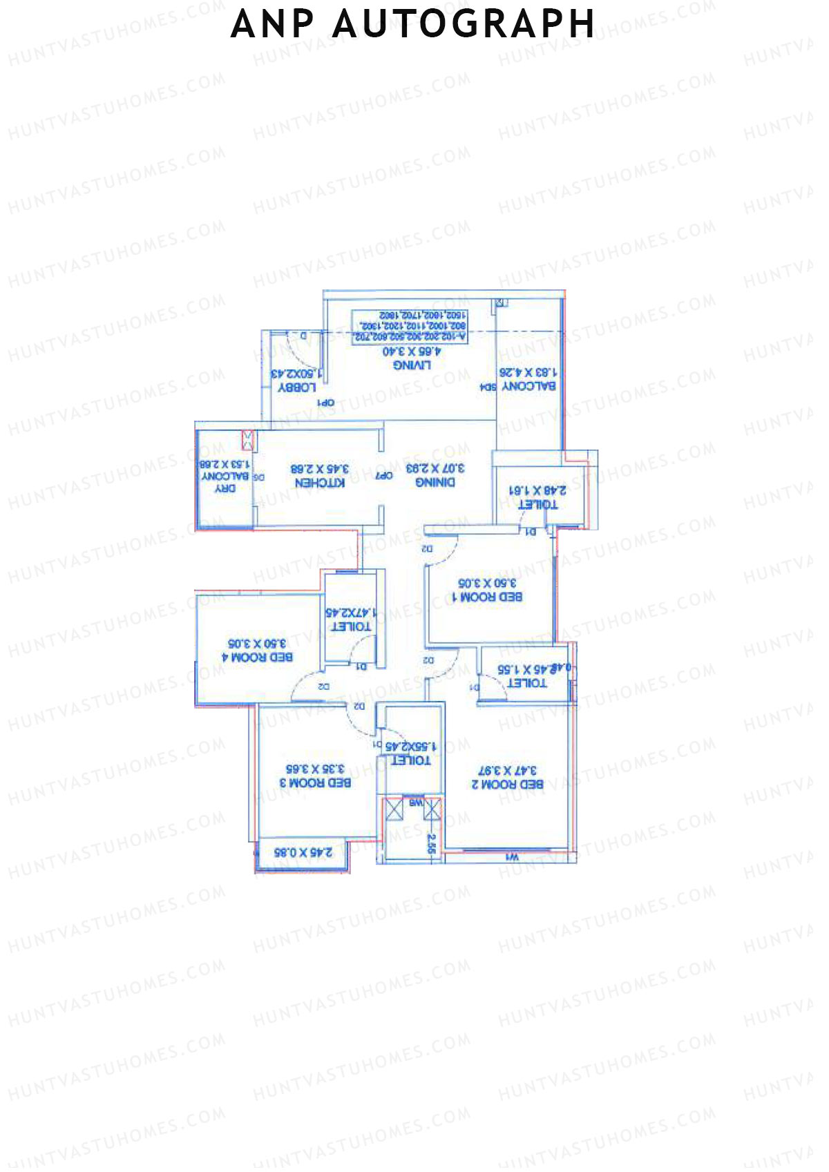ANP Autograph, Tower D, Unit 3, 4BHK, Carpet Area 1102   sq ft 