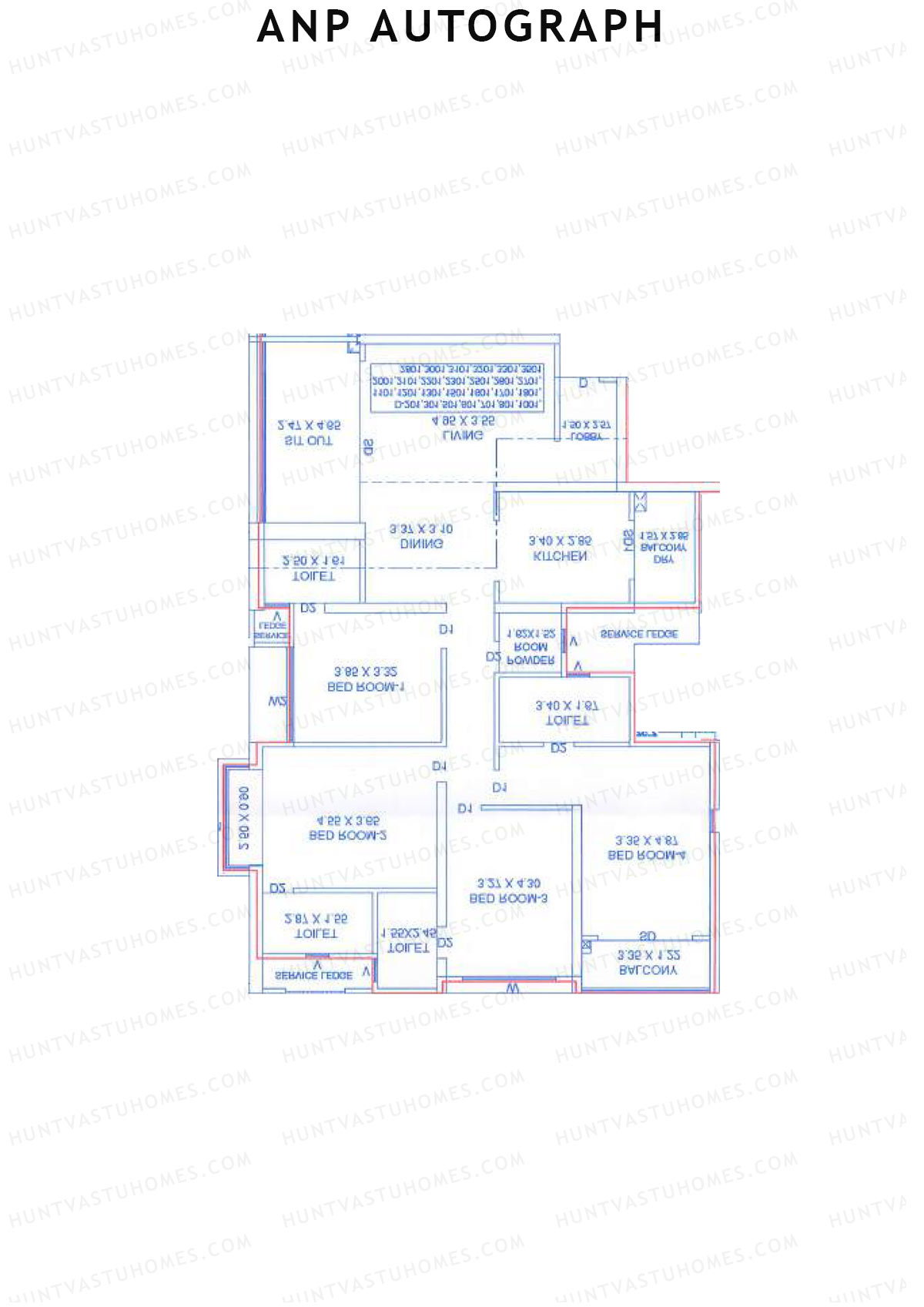 ANP Autograph, Tower D, Unit 4, 4BHK, Carpet Area 1550   sq ft 