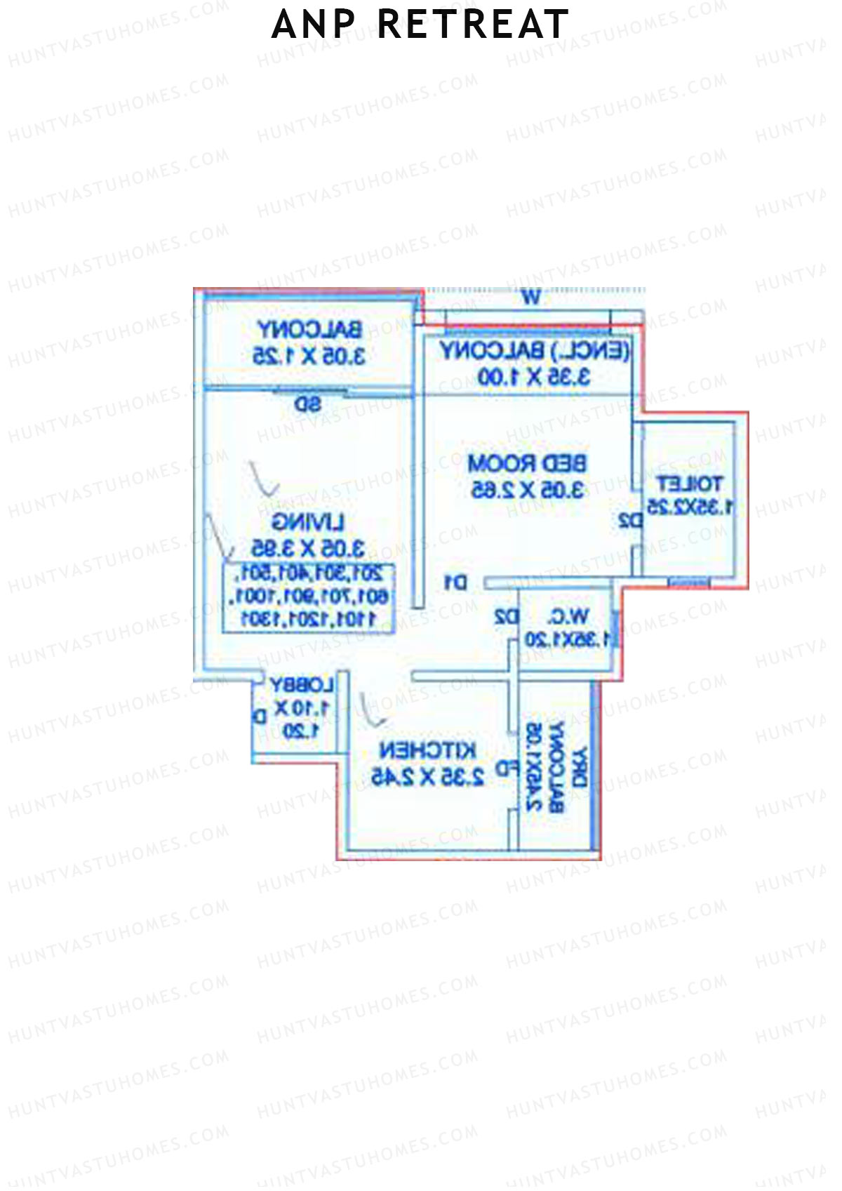 ANP Retreat, Tower B, Unit 3, 1BHK, Carpet Area 492   sq ft 