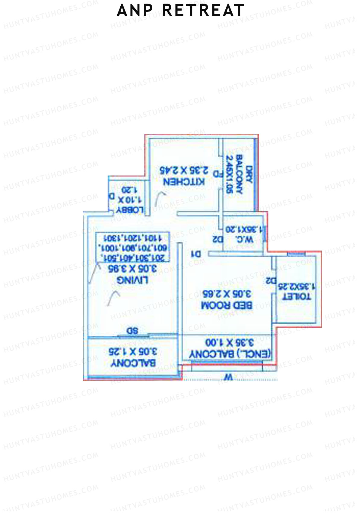 ANP Retreat, Tower B, Unit 6, 1BHK, Carpet Area 492   sq ft 