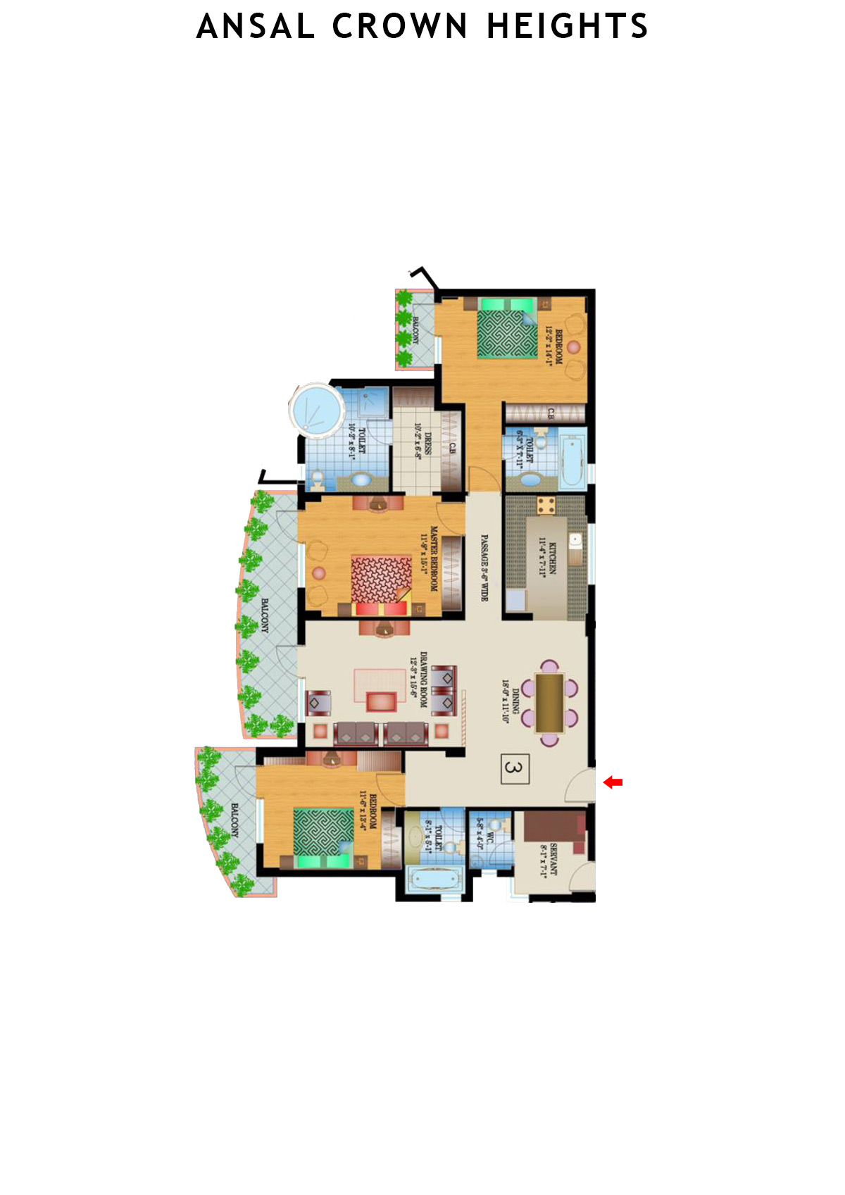 Ansal Crown Heights Tower AC3 Unit 1 Floor Plan