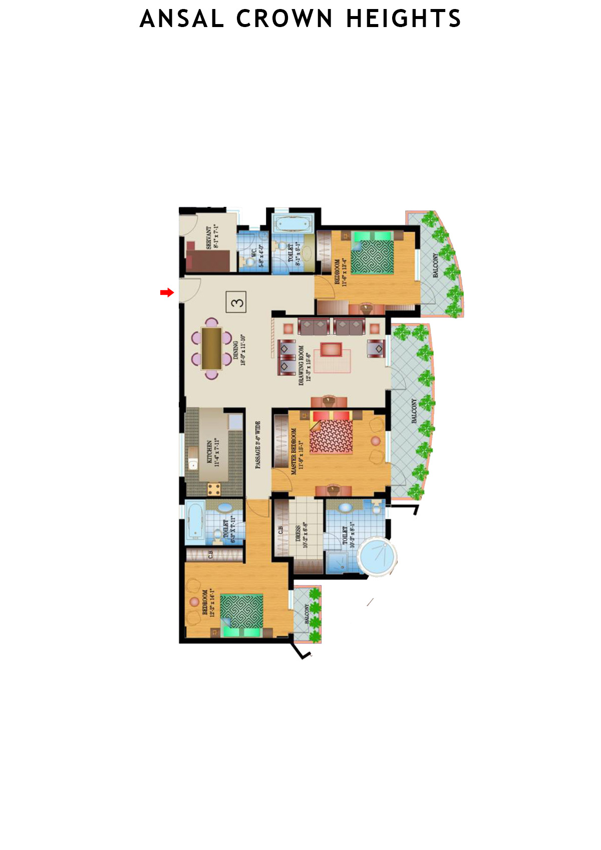 Ansal Crown Heights Tower AC4 Unit 3 Floor Plan