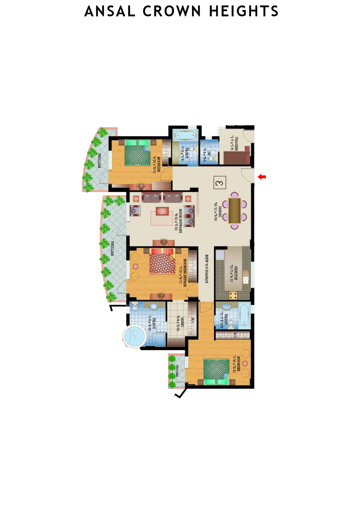 Ansal Crown Heights Tower AC4 Unit 4 Floor Plan