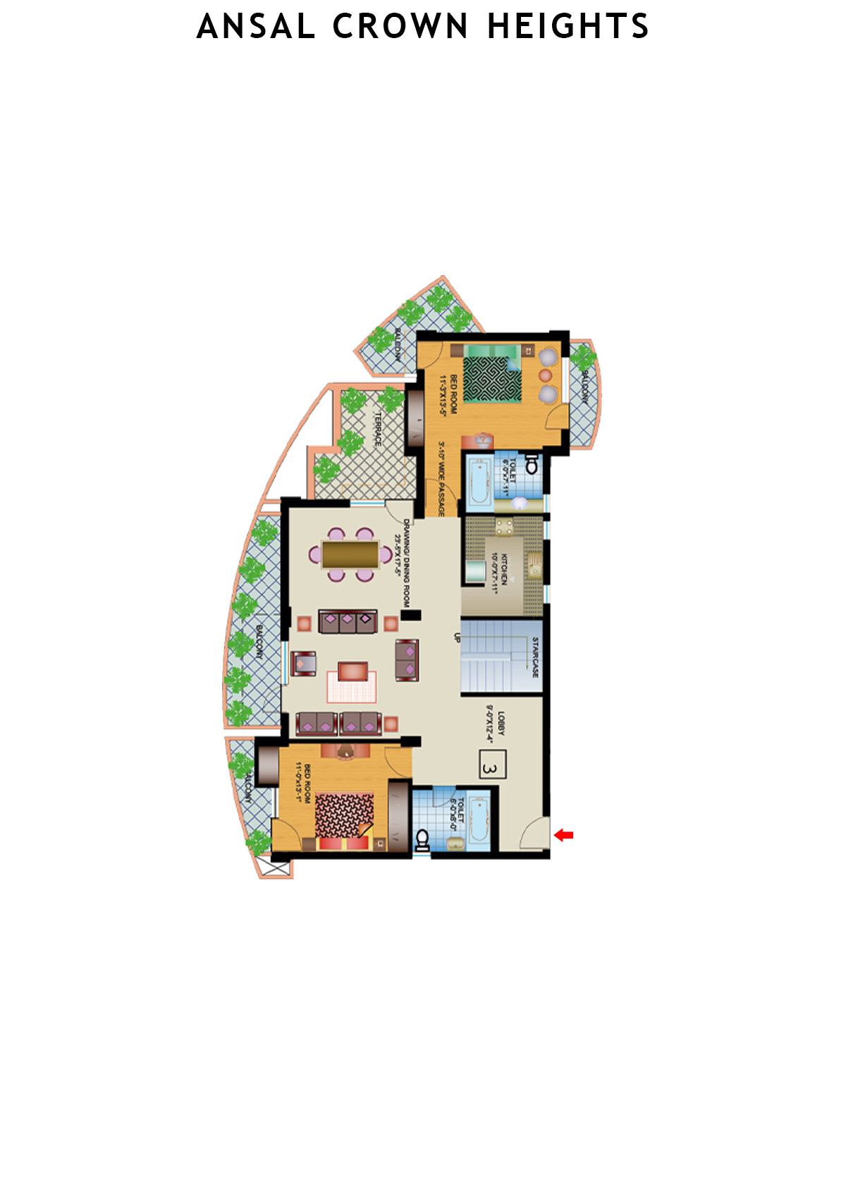 Ansal Crown Heights Tower AC6 Unit 1( Penthouse) Floor Plan
