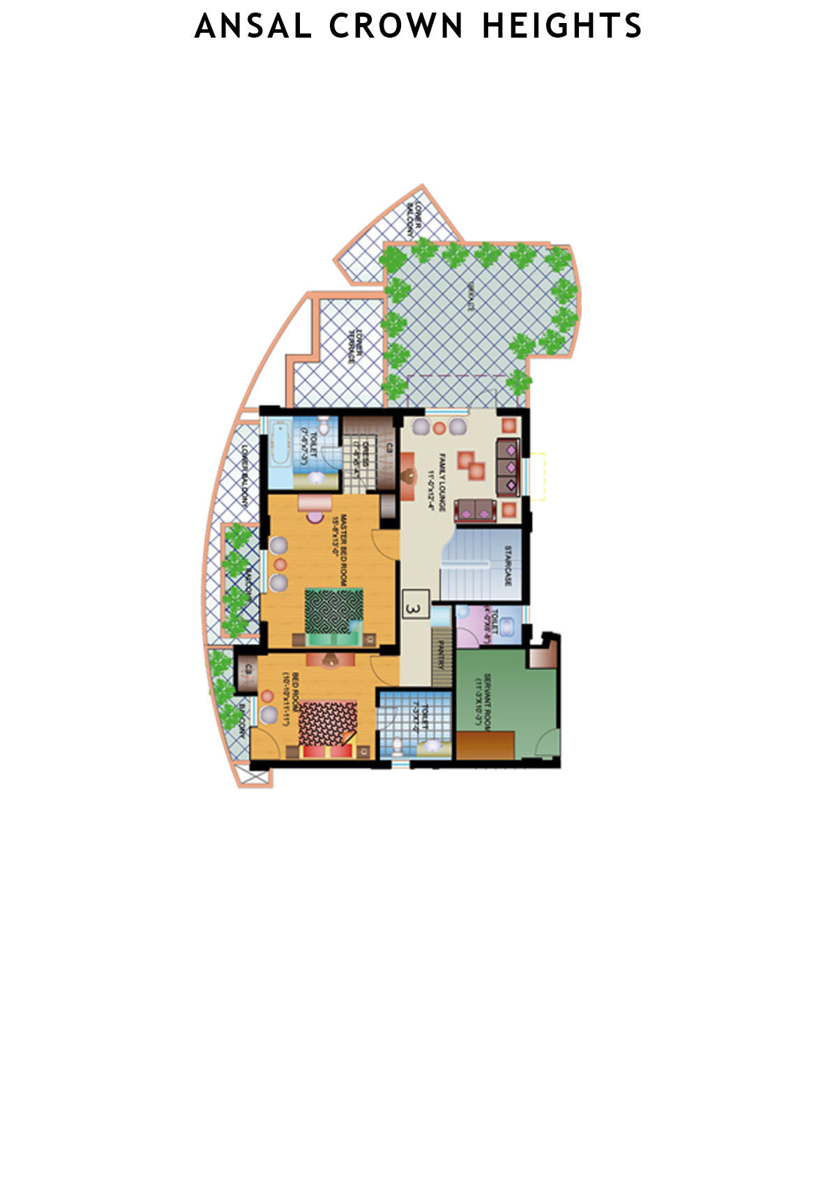 Ansal Crown Heights Tower AC6 Unit 1( Penthouse) Floor Plan