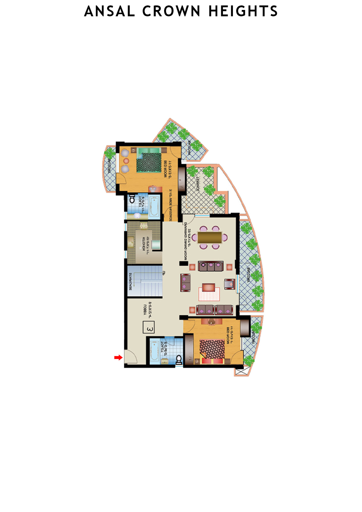 Ansal Crown Heights Tower AC6 Unit 2(Penthouse) Floor Plan
