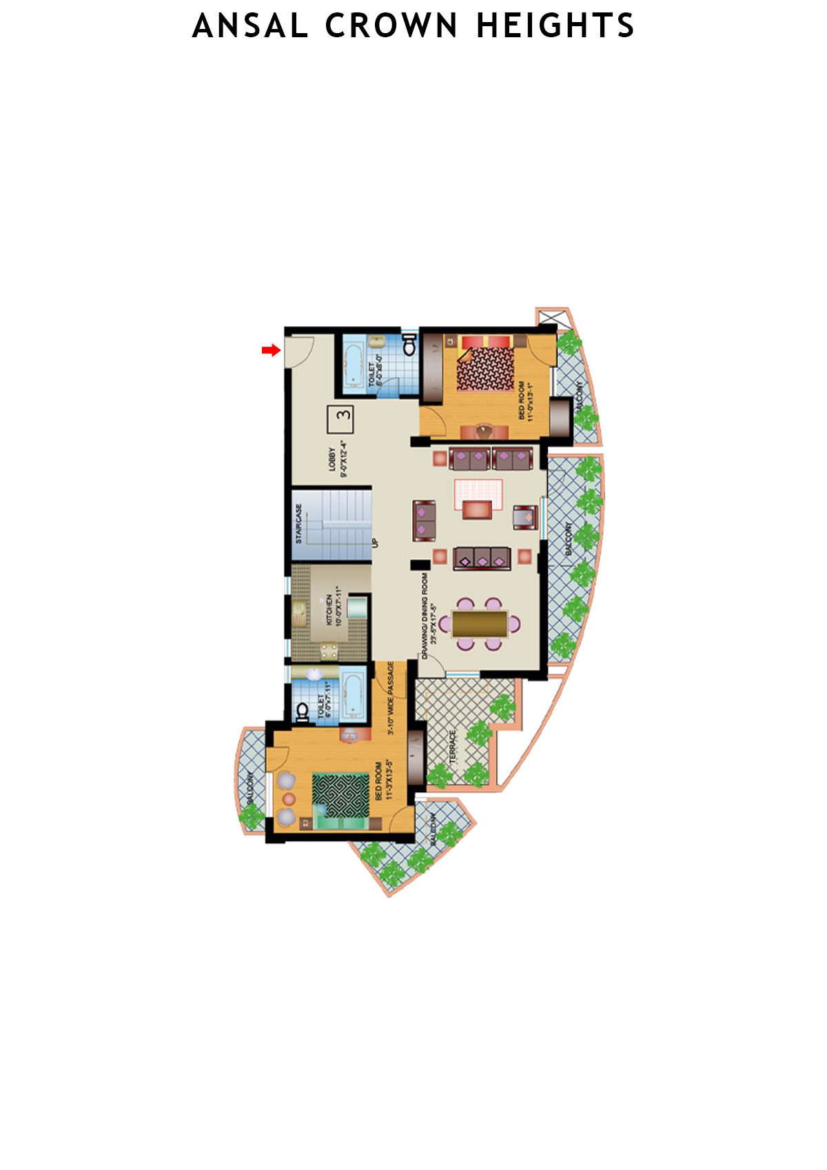 Ansal Crown Heights Tower AC6 Unit 3( Penthouse) Floor Plan