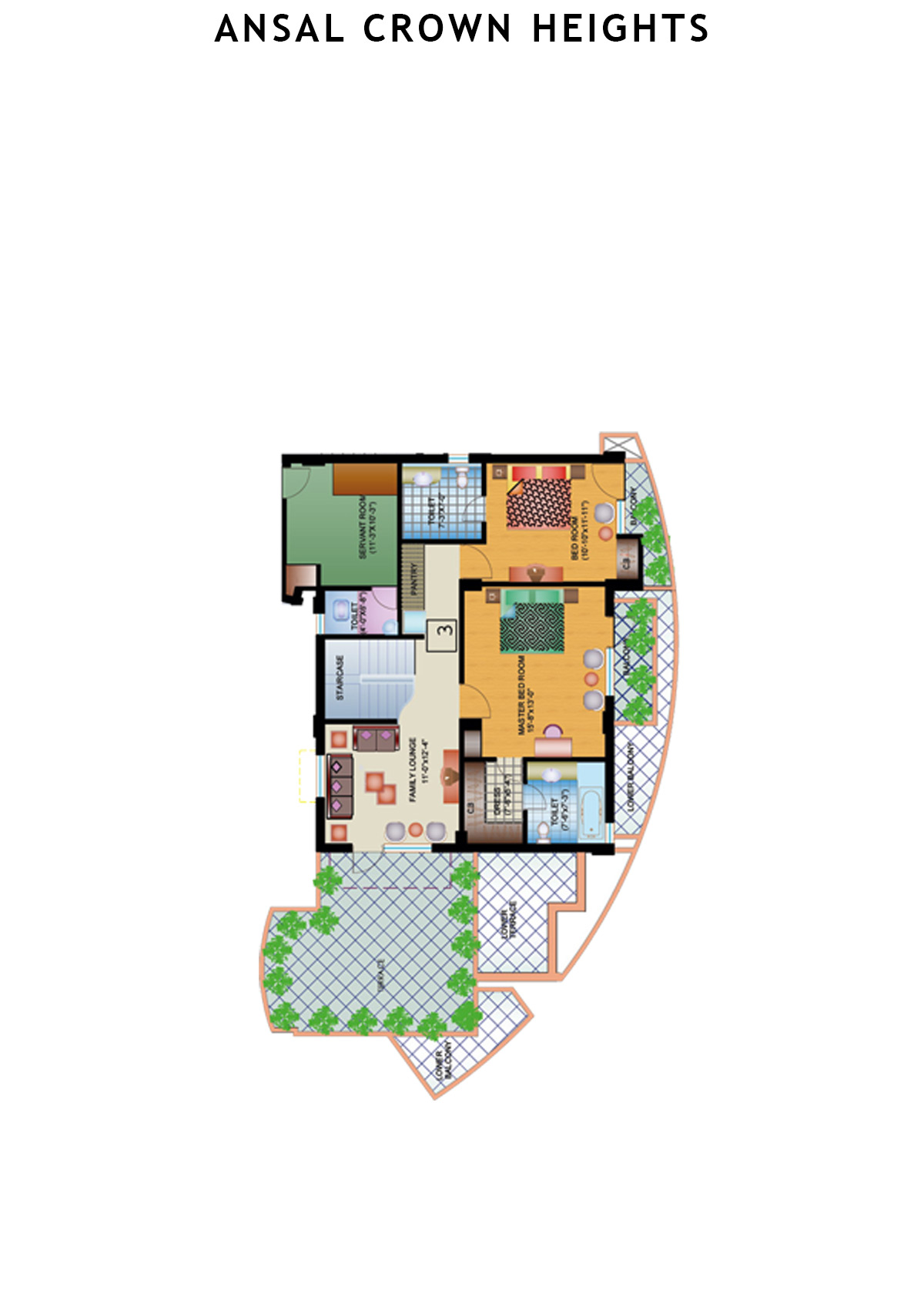 Ansal Crown Heights Tower AC6 Unit 3( Penthouse) Floor Plan