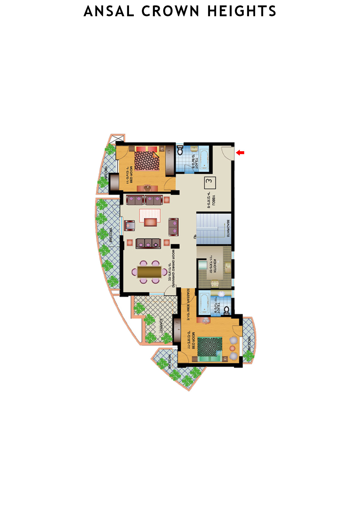 Ansal Crown Heights Tower AC6 Unit 4(Penthouse) Floor Plan