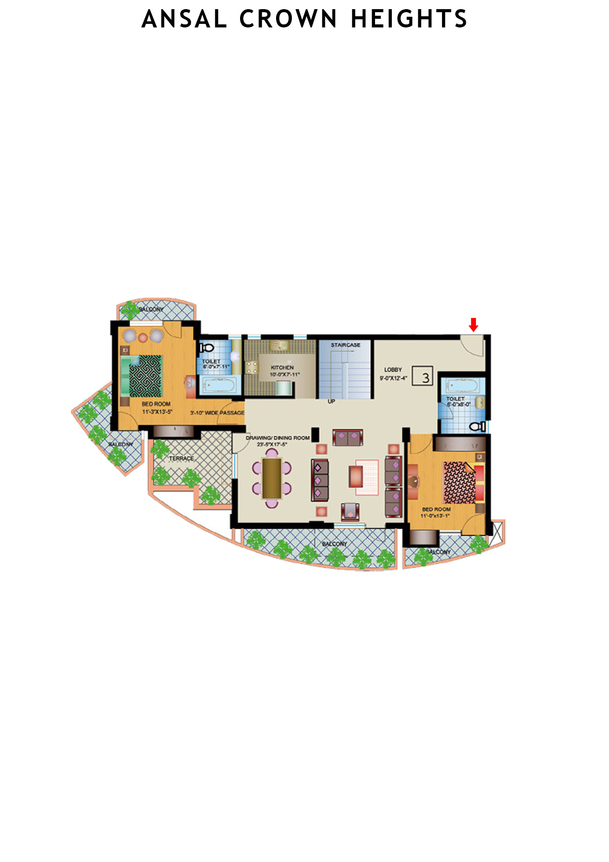 Ansal Crown Heights Tower AC7 Unit 1(Penthouse) Floor Plan