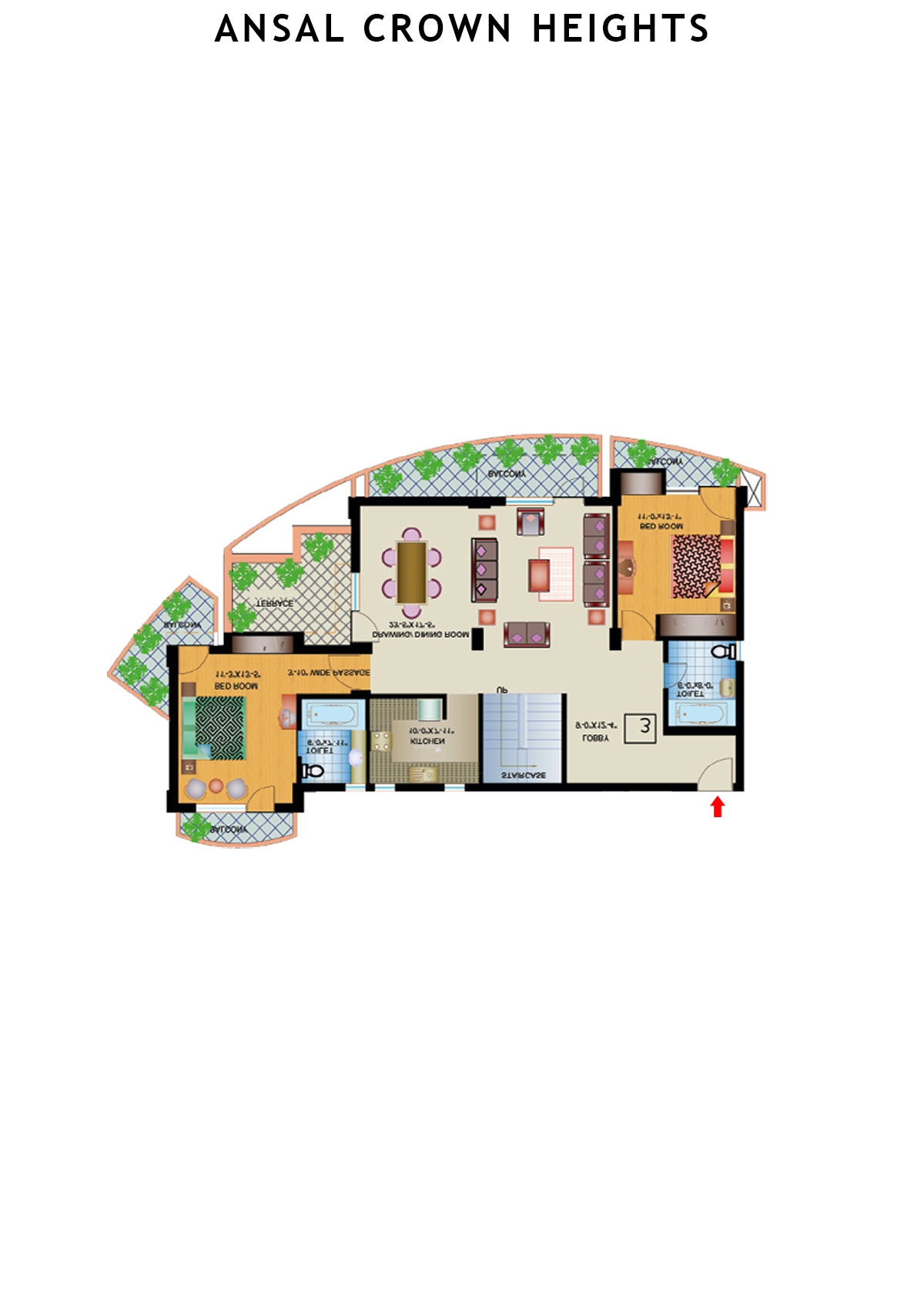 Ansal Crown Heights Tower AC7 Unit 2(Penthouse) Floor Plan